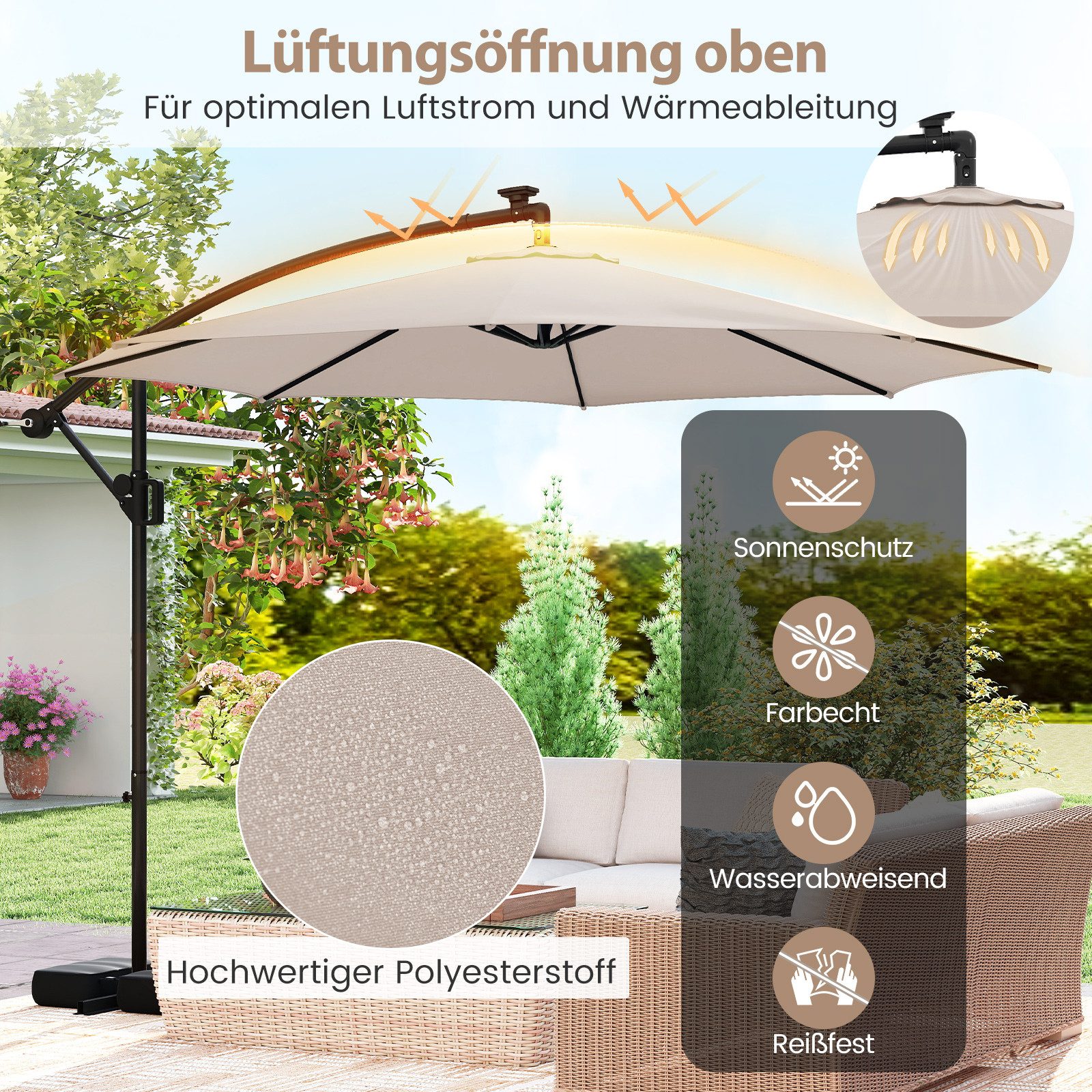 COSTWAY Sonnenschirm, Solar Ampelschirm mit Basis, günstig online kaufen