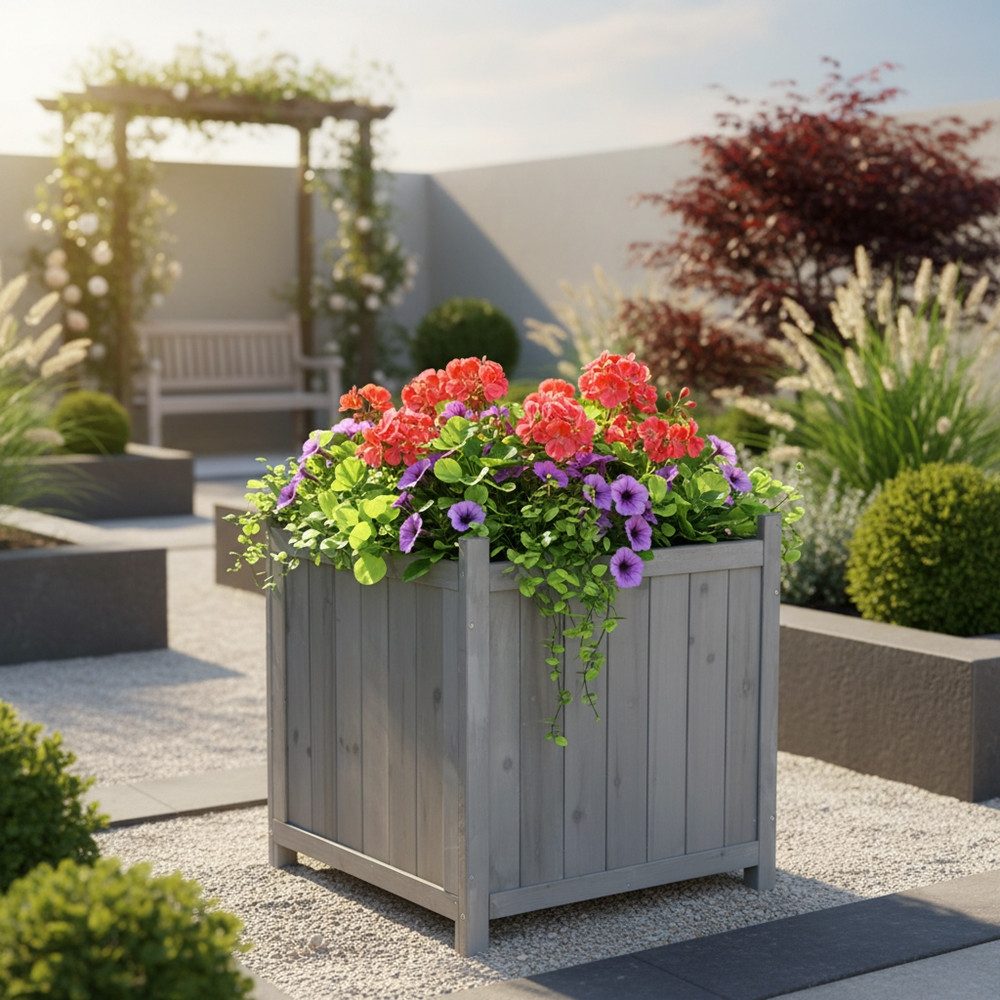 Mucola Blumentopf Blumenkübel 50x50cm Grau Pflanzkasten Blumentrog Blumentopf Übertopf (Stück, 1 St., Premium-Kübel), Innenbereich mit schwarzer Schutzfolie