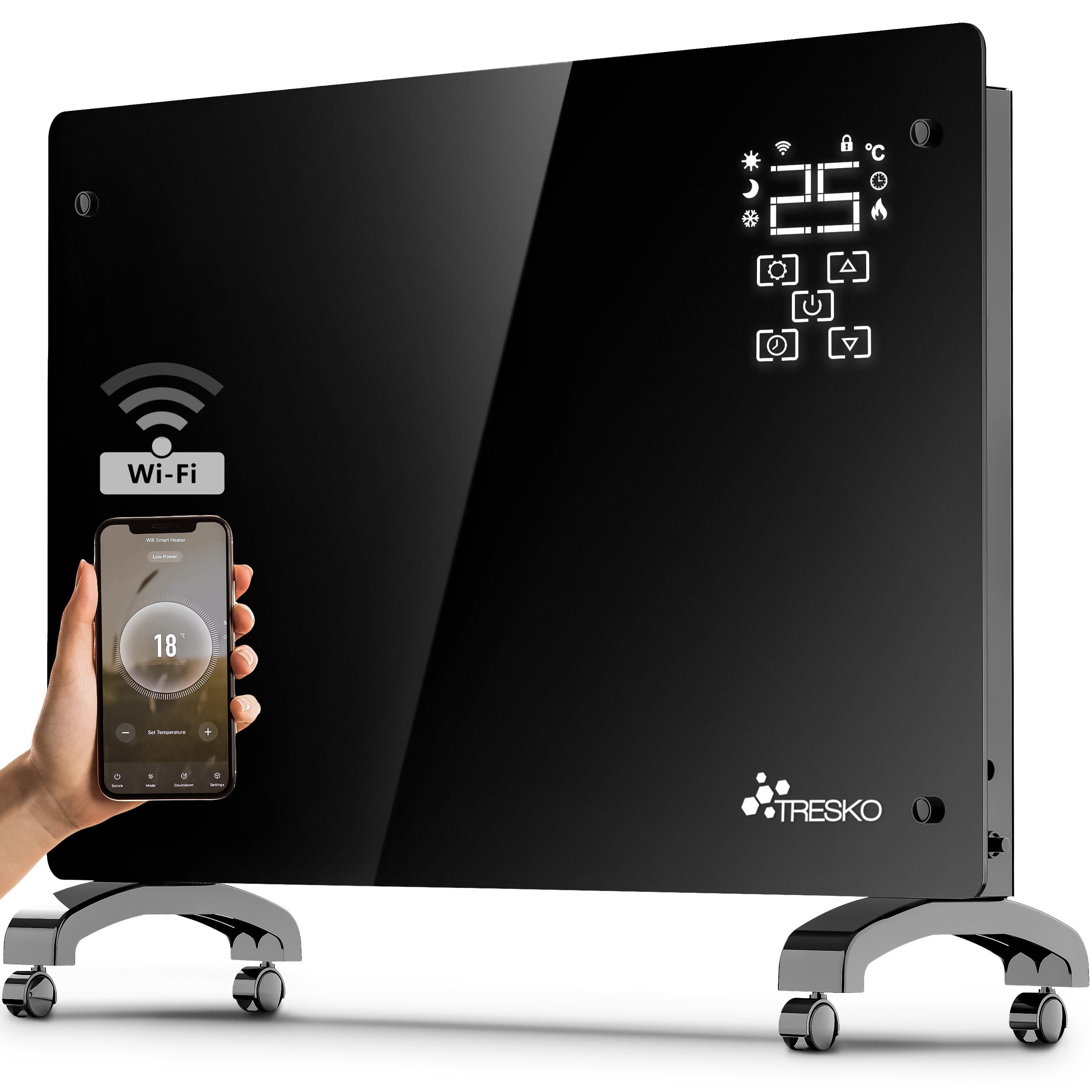 TRESKO Konvektor Glaskonvektor Elektroheizung 1500 & 2000W, 2000 W, APP WiFi Funktion, Glasheizung elektrisch