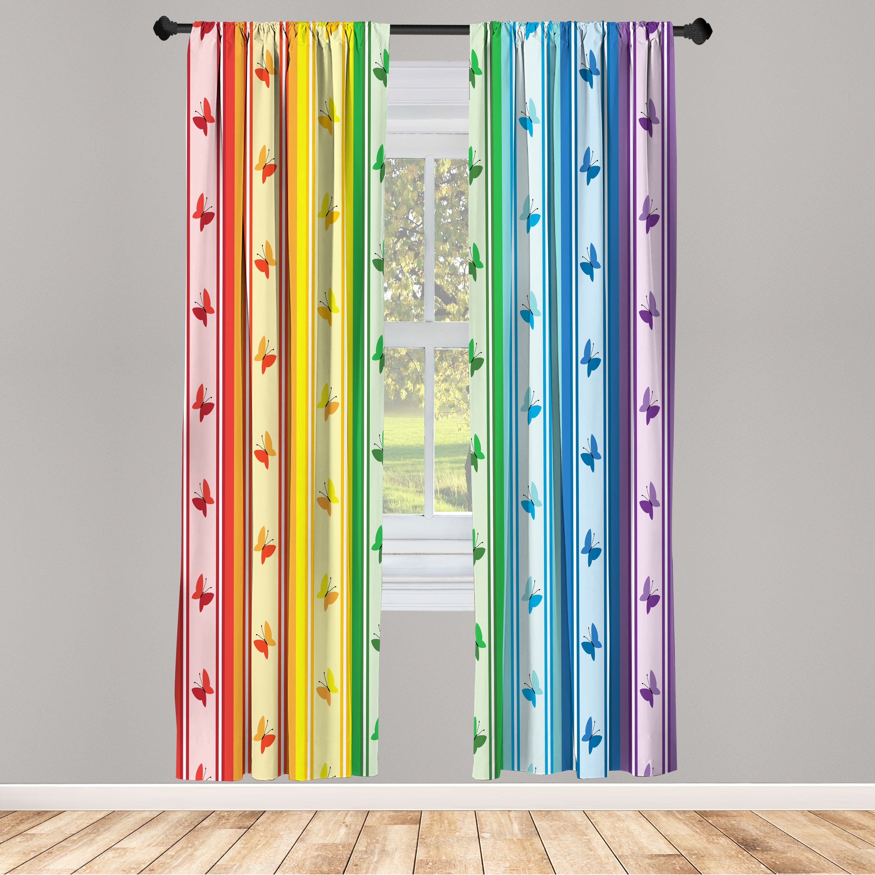 Gardine Vorhang für Wohnzimmer Schlafzimmer Dekor, Abakuhaus, Microfaser, Bunt Streifen-Regenbogen-Muster