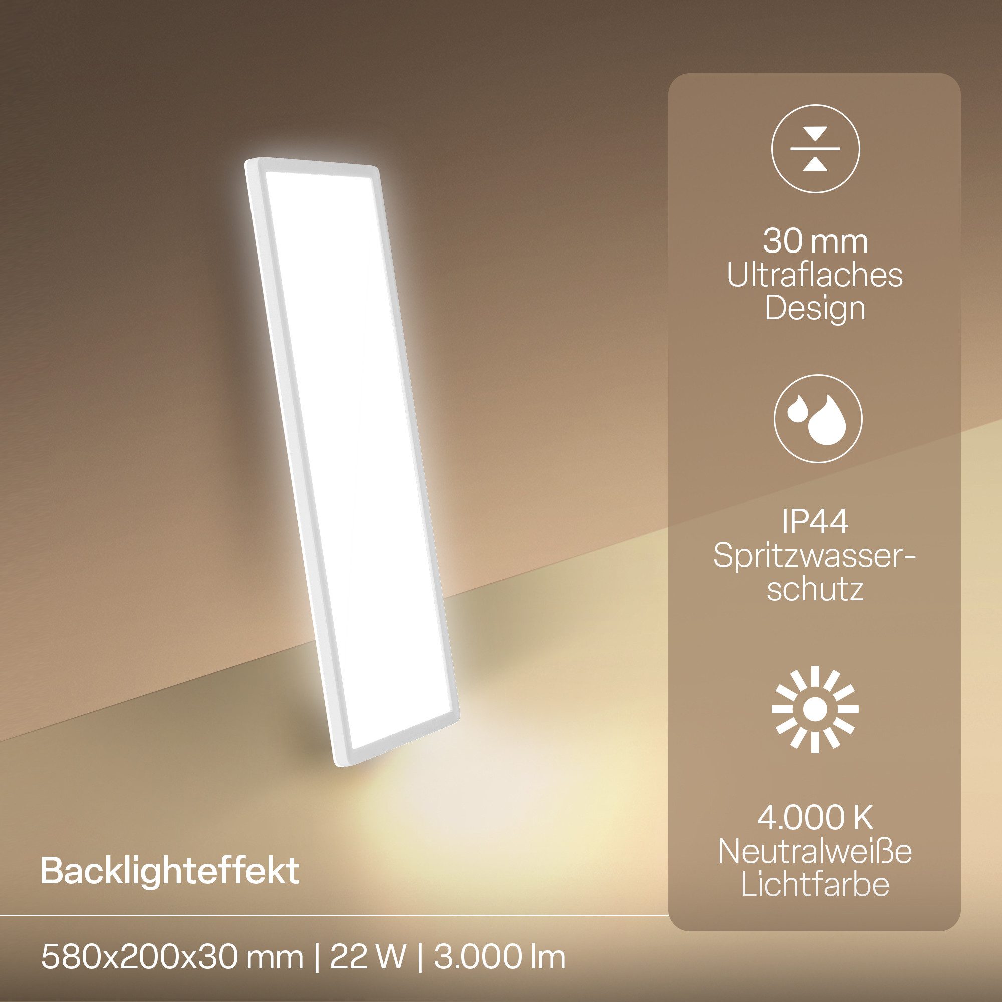 B.K.Licht LED Deckenleuchte Panel Flach 30mm Backlight Effekt LED Deckenlampe Wohnzimmer, LED fest integriert, 4000K - Neutralweiß, versch. Größen & Farben, Badezimmer, Küche, Wohnzimmer, Kinderzimmer