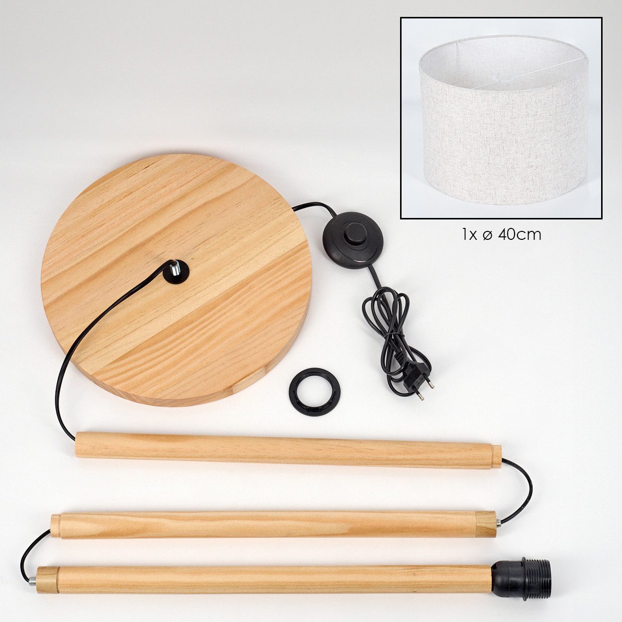 hofstein Stehlampe Stehlampe mit Holzfuß und Schirm aus Stoff, ohne Leuchtmittel, Boho-Style, skandinavisches Design (40 cm), Fußschalter, 1 x E27 – Bild 5 von 5