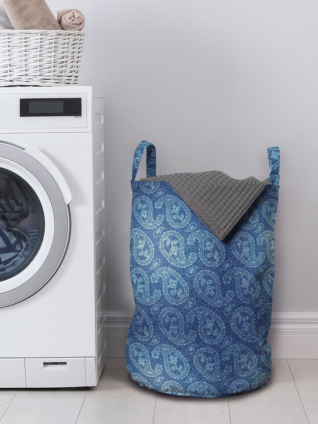 Waschsalons, Buta Kordelzugverschluss Paisley Motive Kunst für Griffen Abakuhaus Kurvige mit blau Wäschekorb Wäschesäckchen