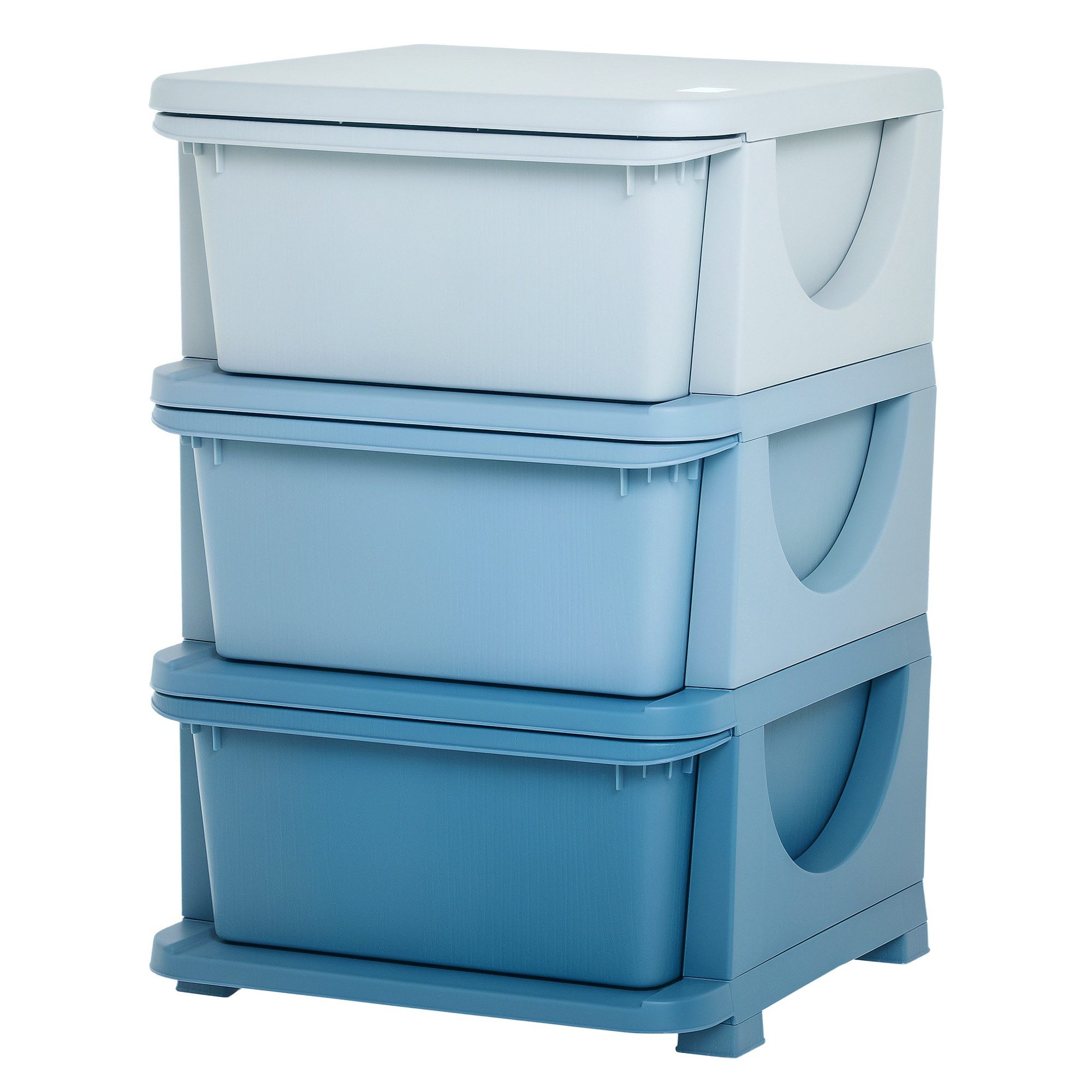 HOMCOM Spielzeugtruhe Schubladenschrank mit Stauraum, Spielzeugkiste, drei Ebenen (Spielzeug-Organizer, 1 St., Aufbewahrungsboxen), für Kinderzimmer 3-6 Jahre Kindermöbel Blau 37 x 37 x 56,5 cm