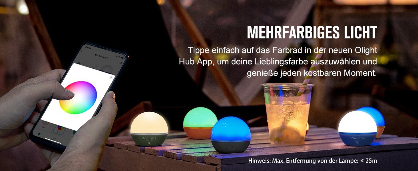 OLIGHT Nachtlicht Obulb Farbenfrohe S Dynamische Lichtkugel mit App-Steuerung Schwarz und Pro