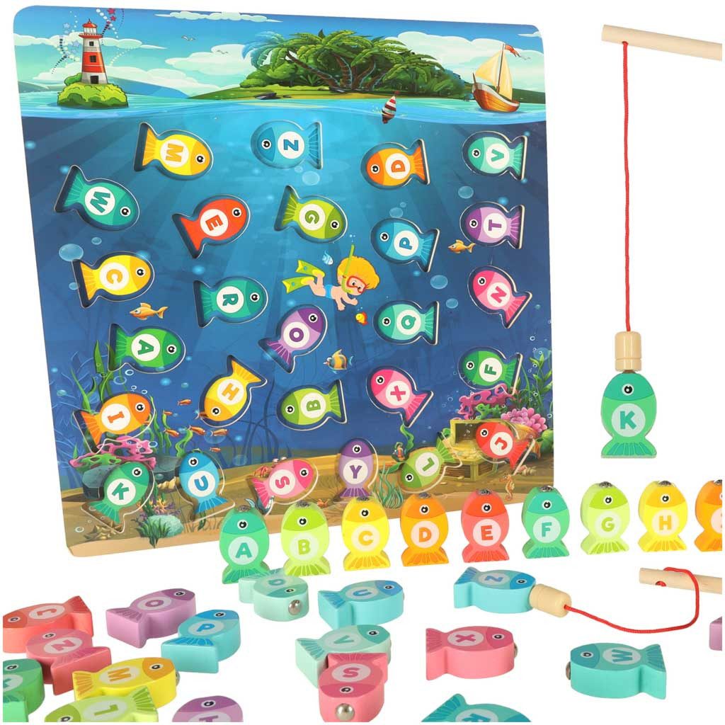 Ikonka Steckpuzzle Angelspiel Magnetpuzzle Lernspielzeug, 26 Puzzleteile, 3-in-1 Angel-, Steck- und Zählspiel, 26 Magnetfische