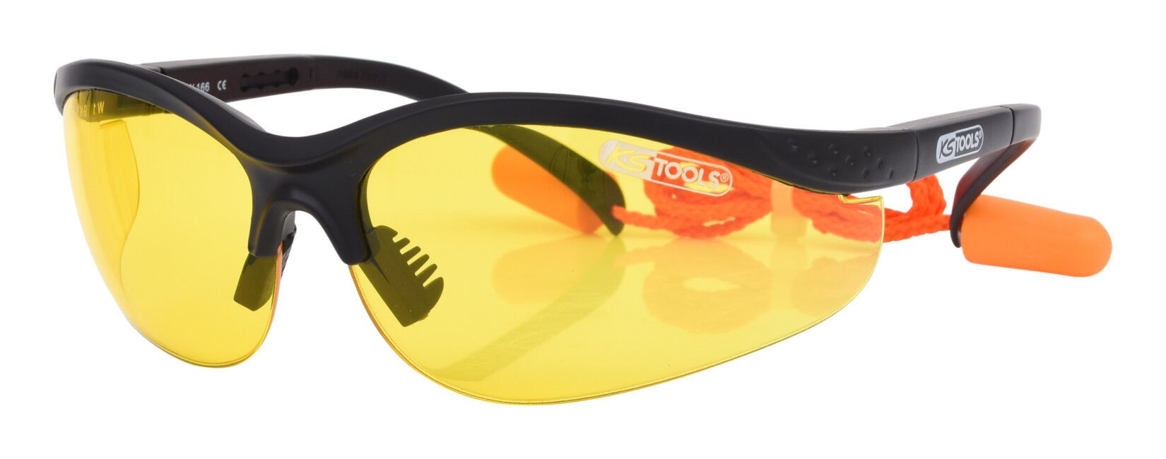 KS Tools Arbeitsschutzbrille, Schutzbrille-gelb, mit Ohrstöpsel