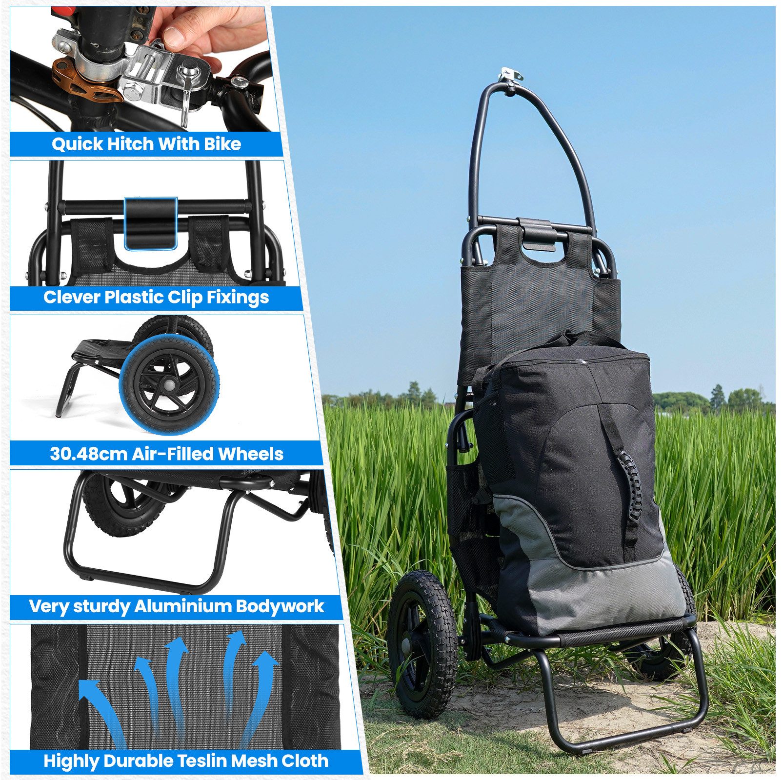 SEPNINE Fahrradlastenanhänger 2 in 1,klappbar mit 30 cm Luftreifen, 20 kg Ladegewicht
