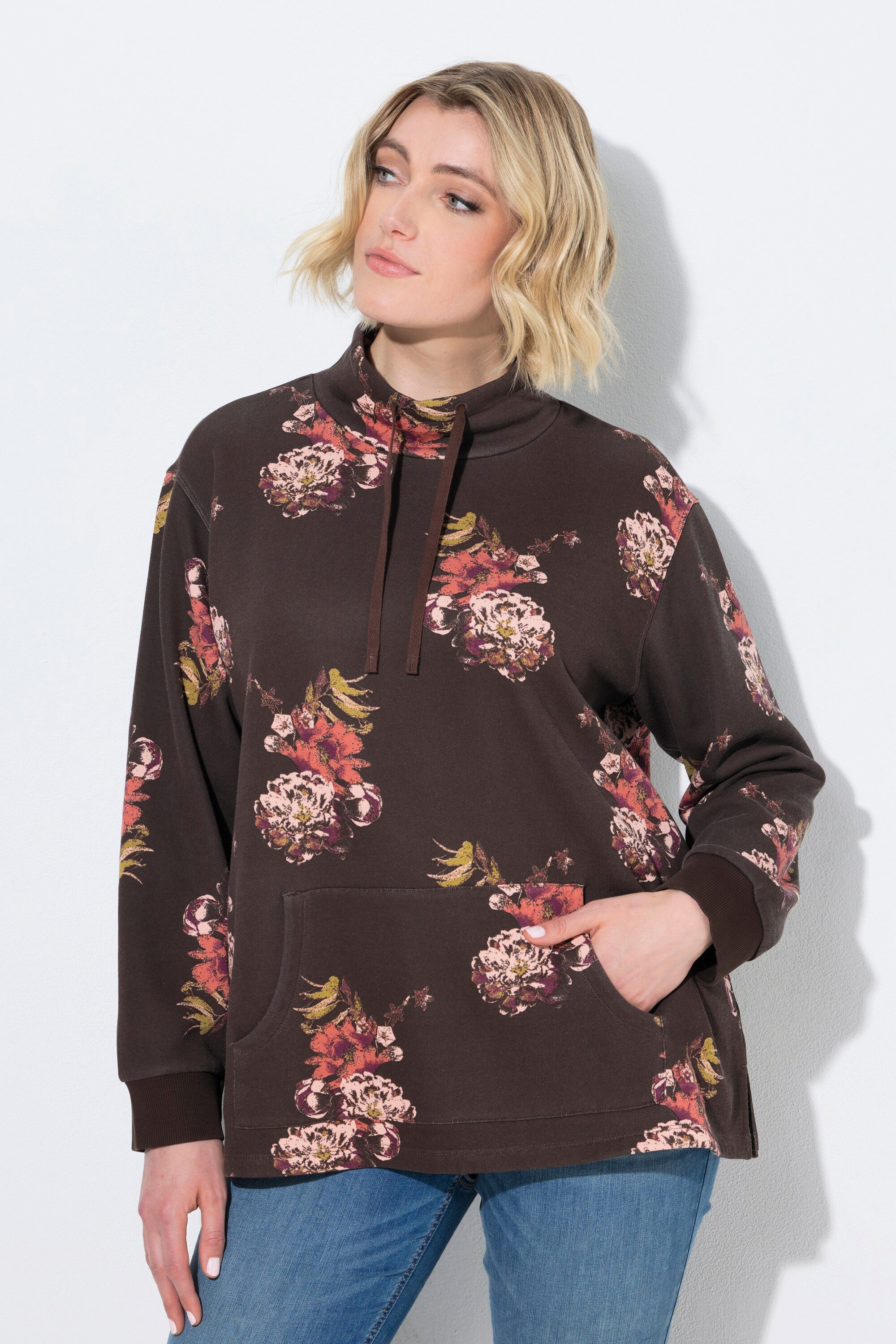 Ulla Popken Sweatshirt Sweater Blüten A-Linie Stehkragen Langarm