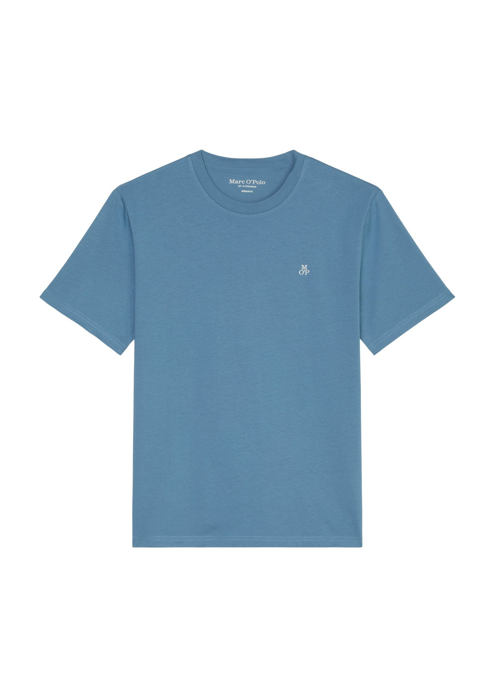 Marc O'Polo T-Shirt collar print, short sleeve, logo T-shirt, wedgewood ribbed
