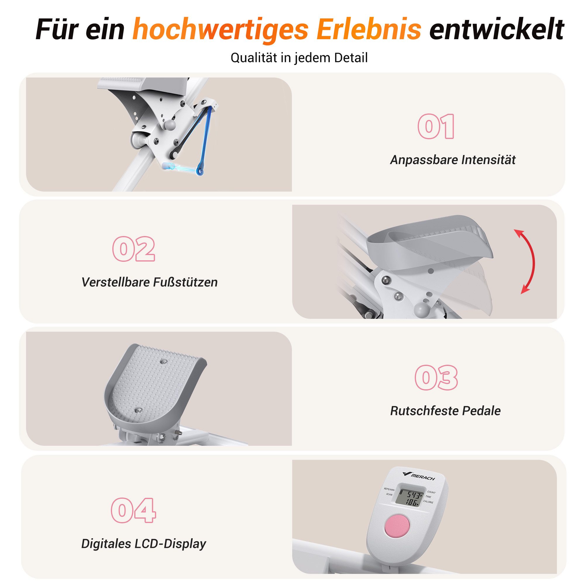 MERACH Stepper 2025 Neues Stair Stepper für Heimtraining, Rehabilitation (Tragbarer Crosstrainer Stepper klappbar mit 3 Widerstandsstufen, mit LCD-Schirm & vers – Bild 4 von 5