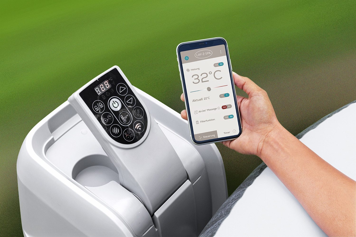 Bestway Whirlpool LAY-Z-SPA® Boracay AirJet™, (Set, Inkl. App-Steuerung, max. 4 Personen), Ø 180 x 66 cm