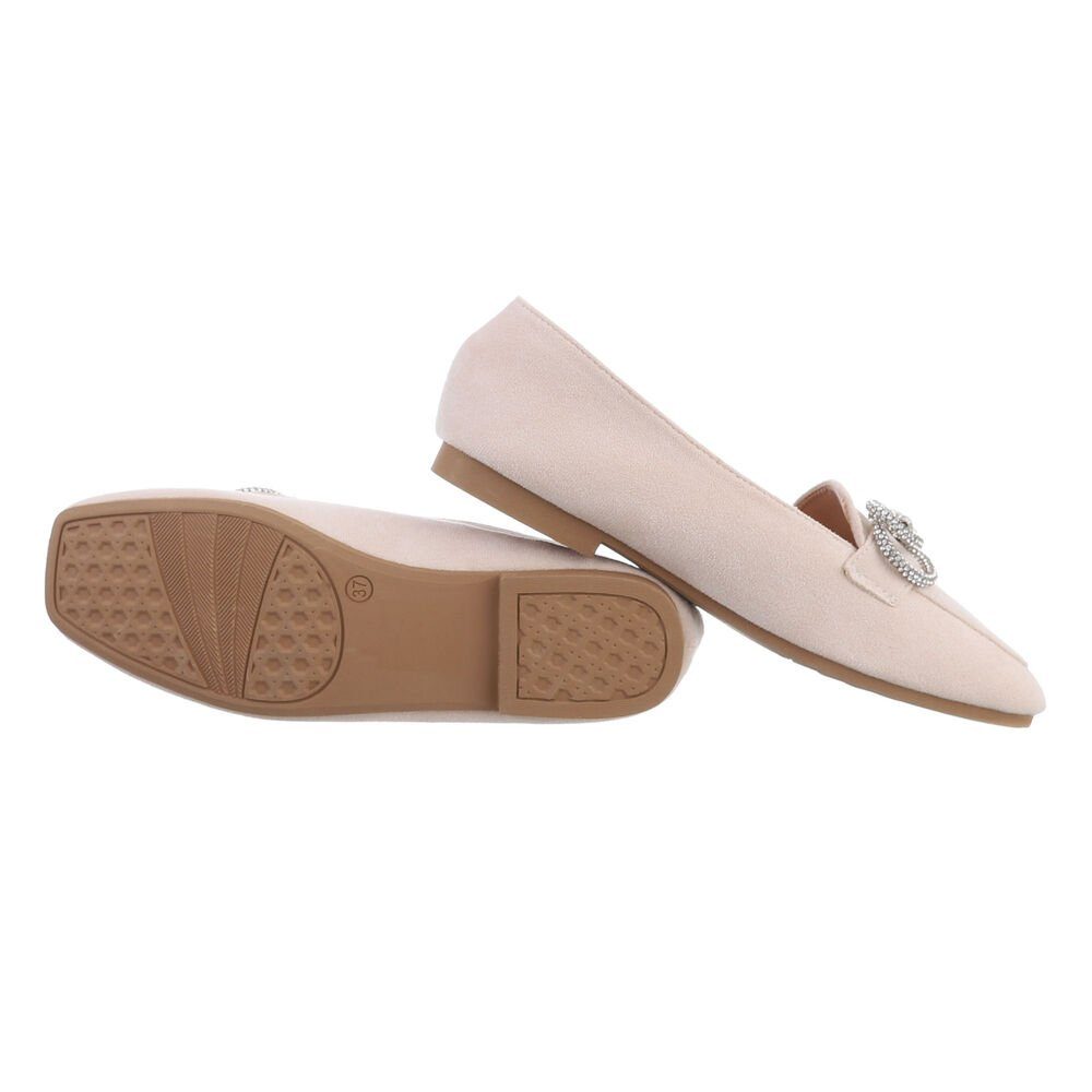 Ital-Design Damen Mokassins Elegant Slipper (81278128) Blockabsatz Mokassins in Beige