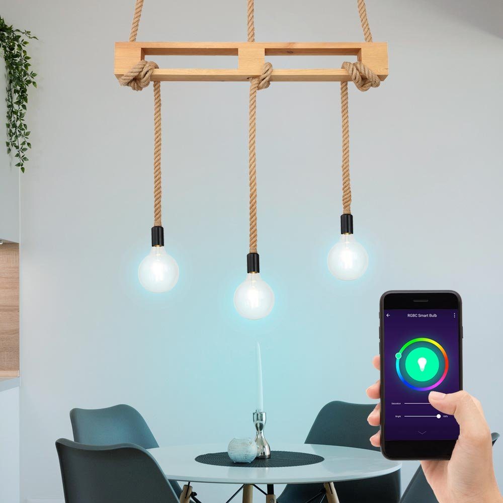 etc-shop Smarte LED-Leuchte, Leuchte Smart Decken Kaltweiß, Neutralweiß, Lampe inklusive, Warmweiß, dimmbar Hänge Tageslichtweiß, Holz Leuchtmittel Pendel Farbwechsel