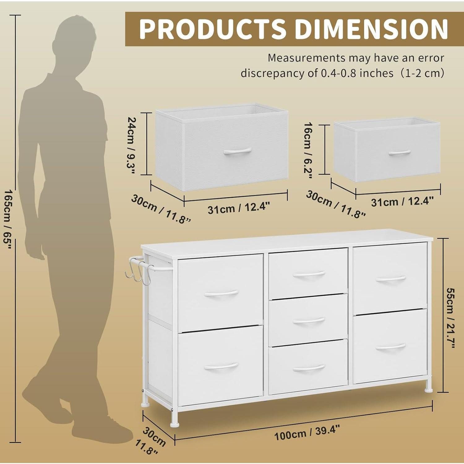 LuxusKollektion Kommode Kommode Stoffschubladen Industrial 7 Schubladen-100x30x55cm Weiß