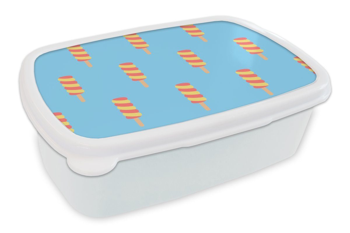 MuchoWow Lunchbox Eiscreme - Muster - Blau - Gelb, Kunststoff, (2-tlg), Brotbox für Kinder und Erwachsene, Brotdose, für Jungs und Mädchen weiß | Lunchboxen