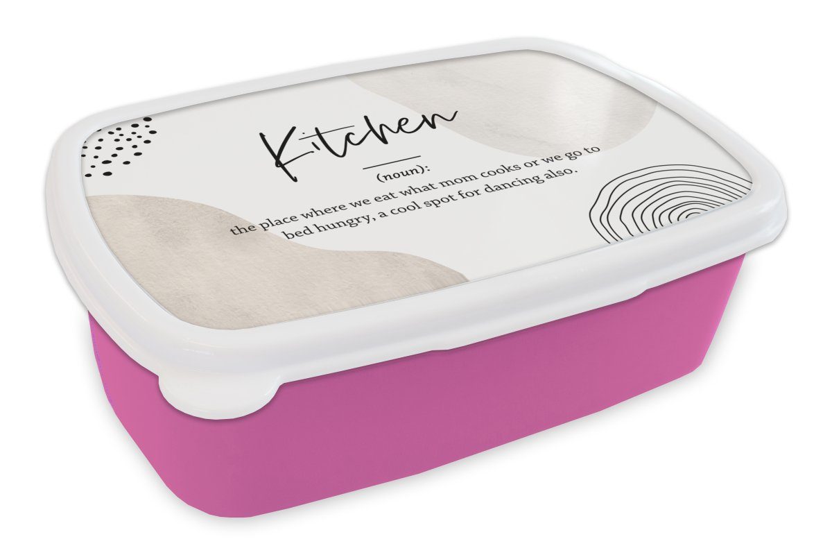 MuchoWow Lunchbox Sprichwörter - Küche - Definition der Küche - Zitate - Wörterbuch, Kunststoff, (2-tlg), Brotbox für Erwachsene, Brotdose Kinder, Snackbox, Mädchen, Kunststoff rosa