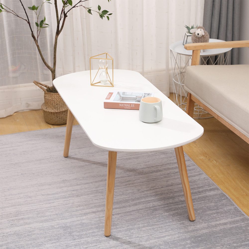 JEOBEST Couchtisch Rechteckiger Wohnzimmertisch, Skandinavischer Weiß, 110 x 50 x 44 cm – Bild 3 von 5