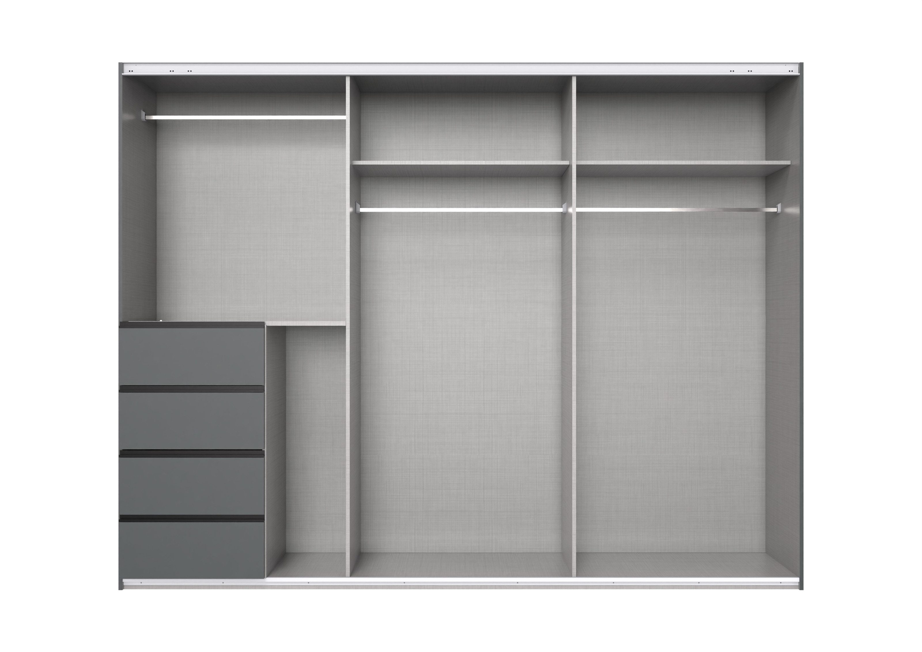 freiraum Schwebetürenschrank BALI in GRAPHIT / GLAS SCHWARZ - 270x208x64cm (BxHxT)