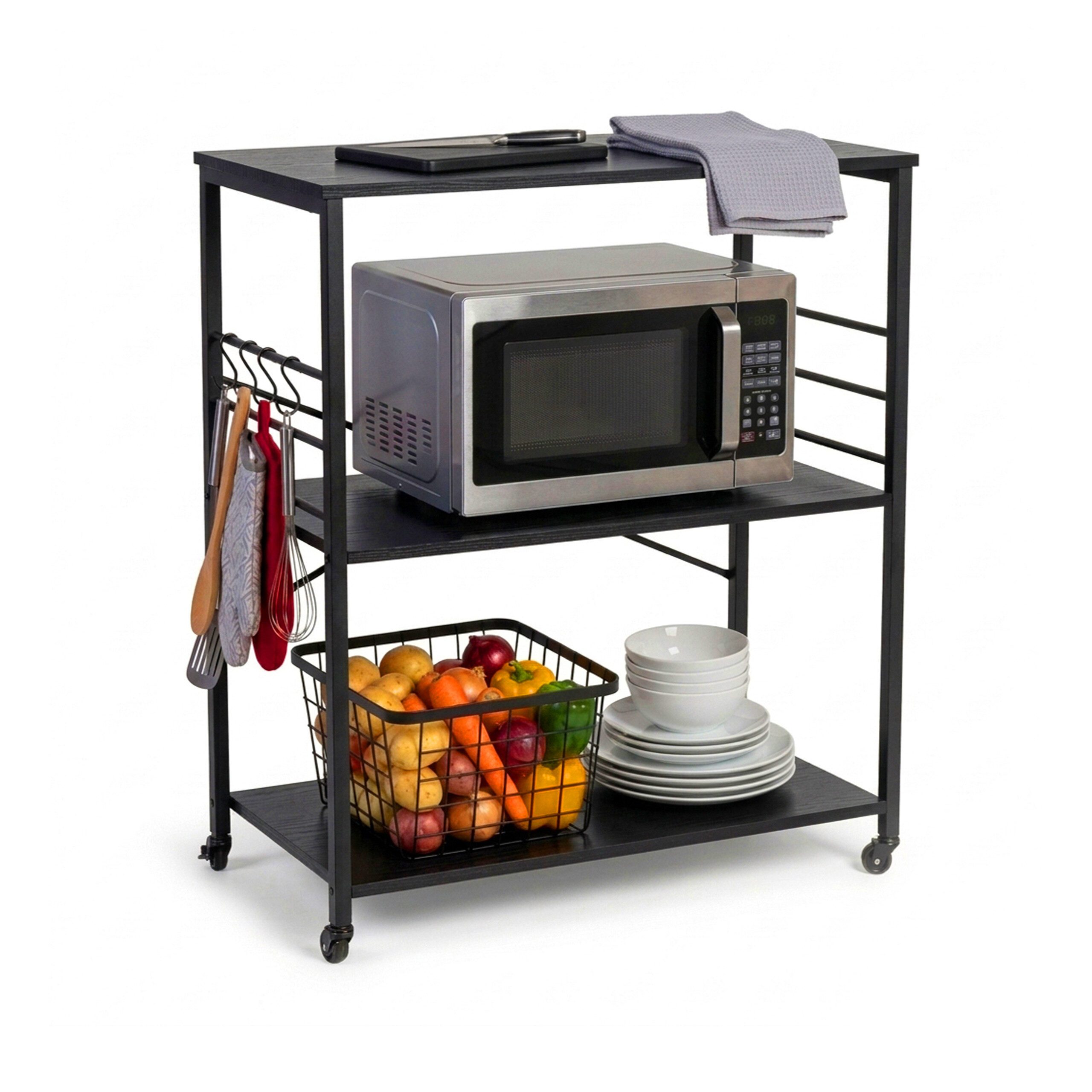 relaxdays Servierwagen Küchenrollwagen 3 Ebenen, (7 St), schwarz, 80 cm