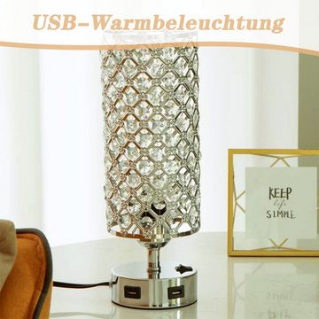 DOPWii LED Schreibtischlampe Kristall Tischlampe, E27 USB Wiederaufladbar Schlafzimmer/Wohnzimmer