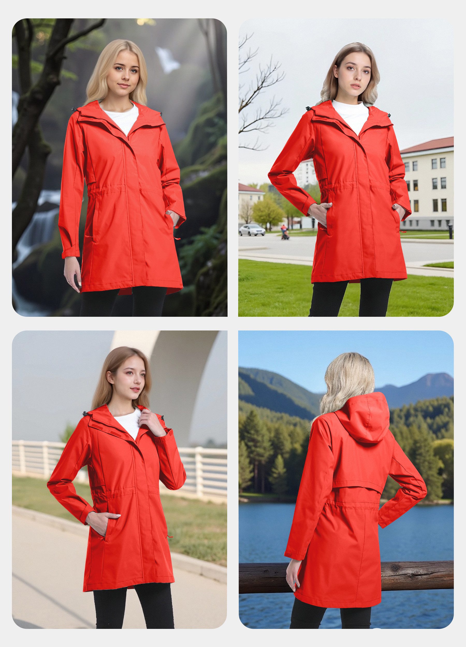 ATLASLAVA Regenjacke Damen Lang Softshelljacke Regenmantel (1-St) Frauen Trenchcoat Windbreaker Leichte Übergangsjacke Mantel – Bild 4 von 5