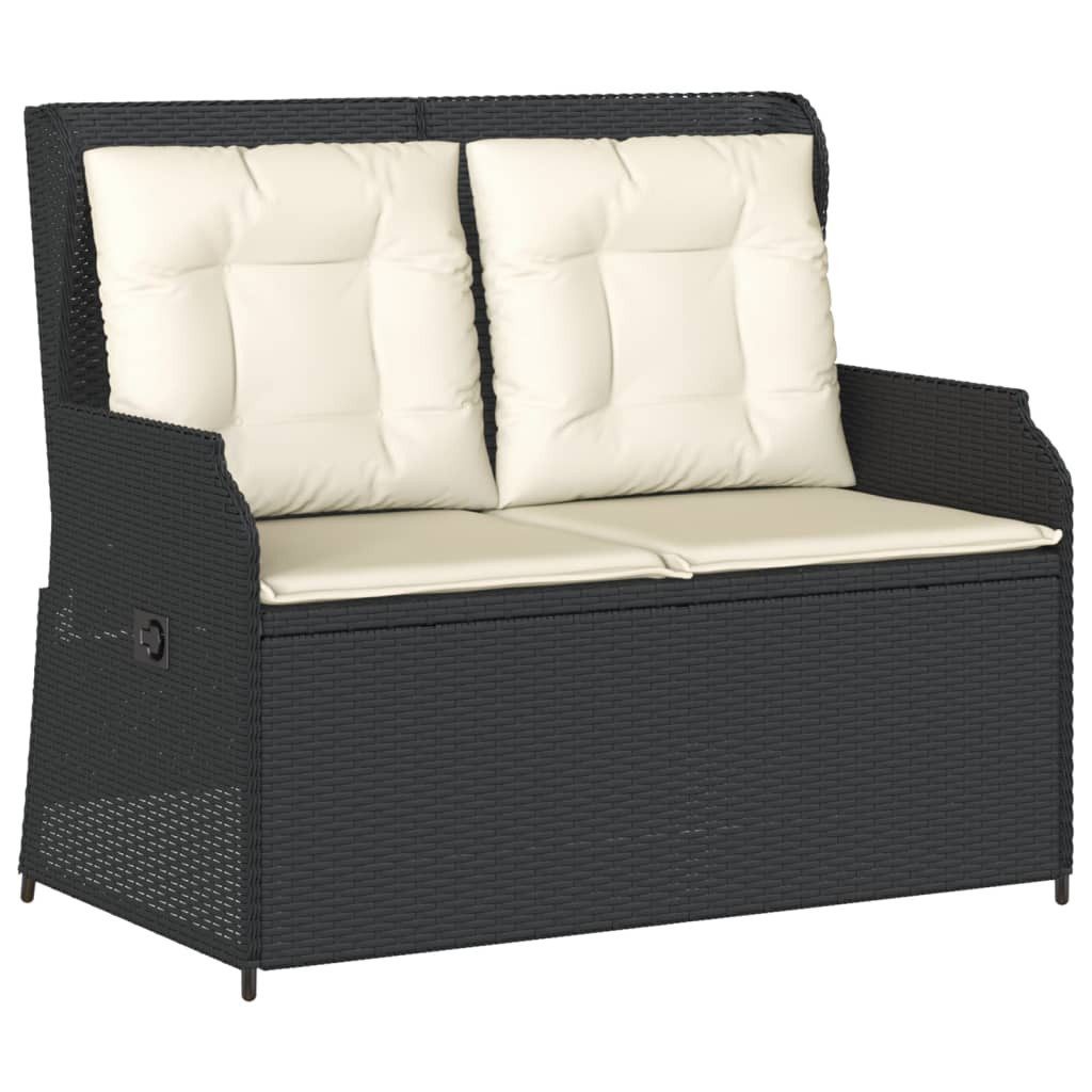 vidaXL Loungesofa Gartenbank Verstellbar mit Kissen Schwarz Poly Rattan, 1 Teile