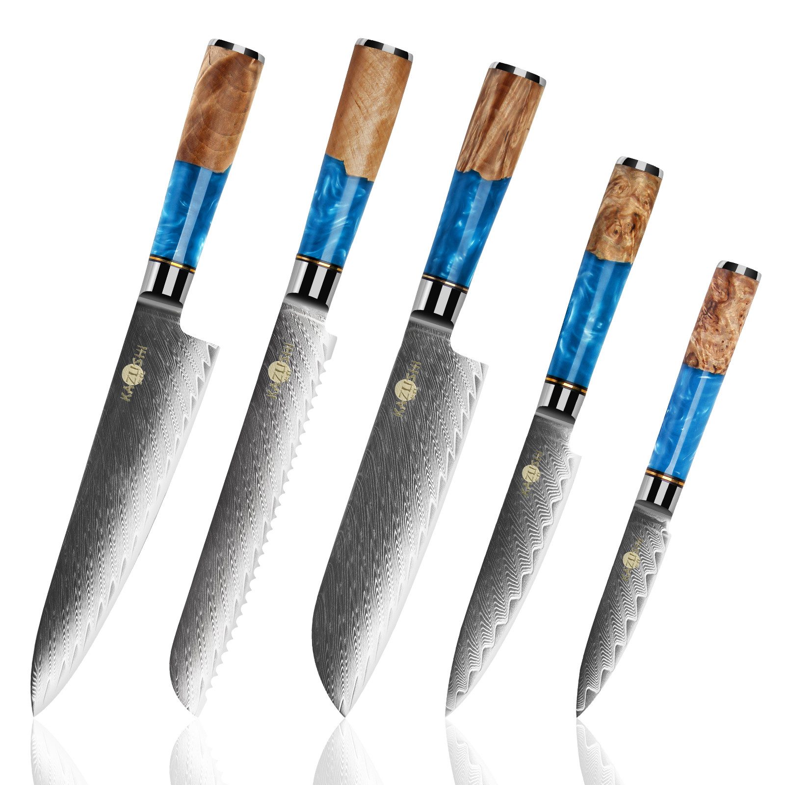 KAZUSHI Ножі-Set 5-teilig Кухарські ножіset, Superscharfes (Set, 5-tlg., Кухарські ножі/Santoku-Messer/Universalmesser/Schälmesser/Brotmesser), Multifunktionales Profi-Set