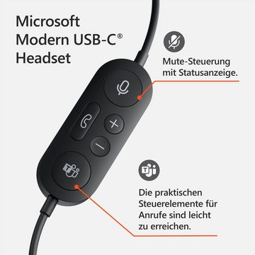 Microsoft »Modern USB-C Headset« On-Ear-Kopfhörer (Noise-Cancelling, integrierte Steuerung für Anrufe und Musik)