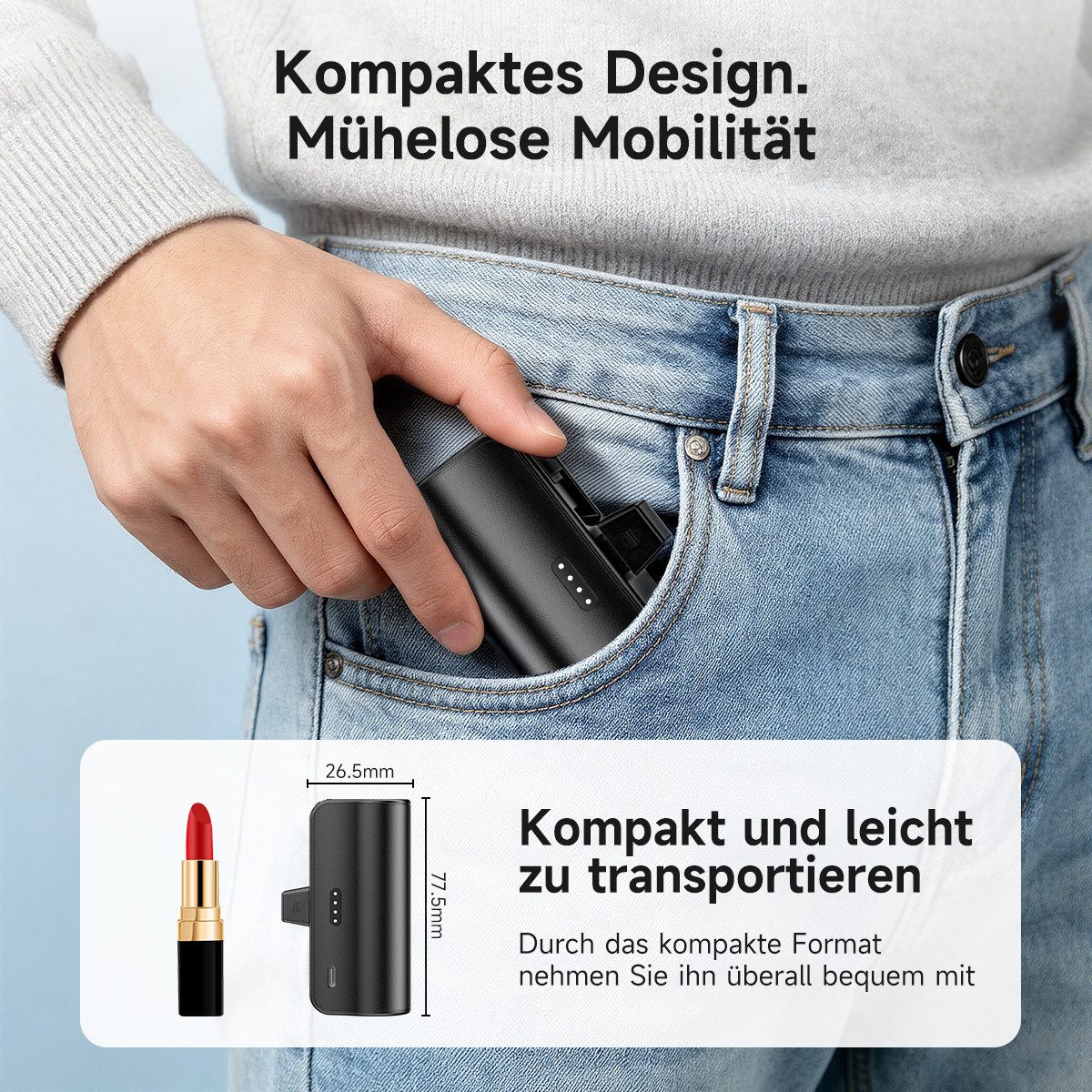 AeroAxis 2 in 1 5000mAh Powerbank Tragbar Ladegerät Externer Akku für Handy Powerbank 5000 mAh, Kompakt & Leicht, Ideal für Reisen,Outdoor – Bild 2 von 5