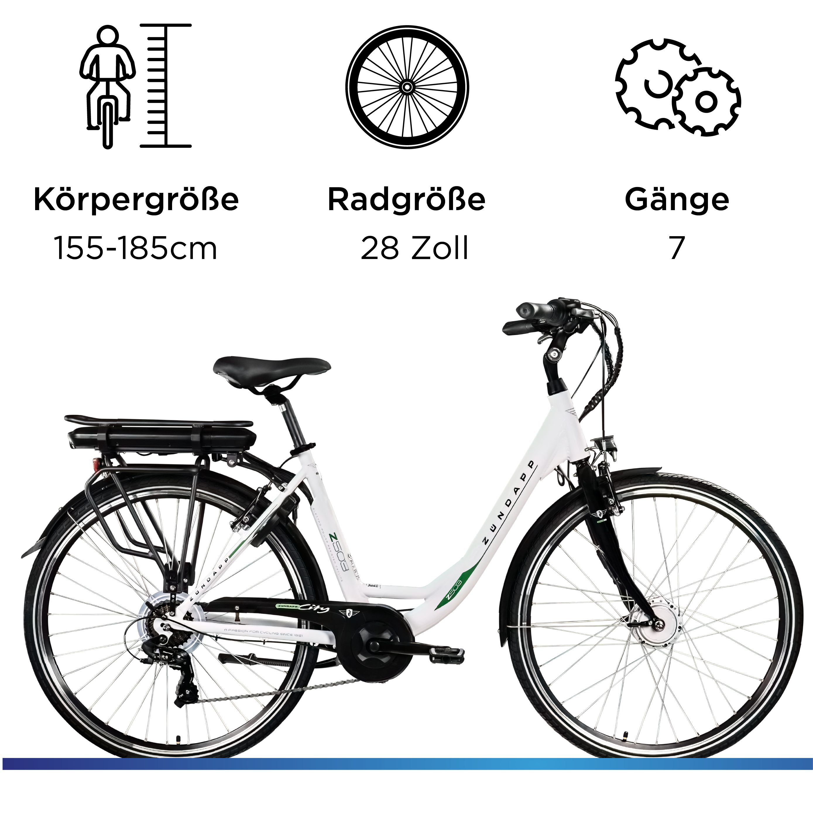 Zündapp E-Bike Cityrad Z503, 7 Gang Shimano Tourney RD-TY21 Schaltwerk, Kettenschaltung, Frontmotor, 536 Wh, Pedelec, Elektrofahrrad für Damen u. Herren