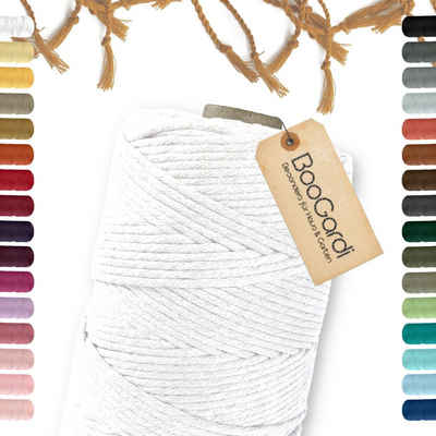 BooGardi Makramee Garn 100% Baumwolle - Farbe: Weiß - Größe: 5mm x 100m Bastelgarn, (5mm x 100m 100% Baumwolle), Weiß 2 Stärken Macramee Kordel Band