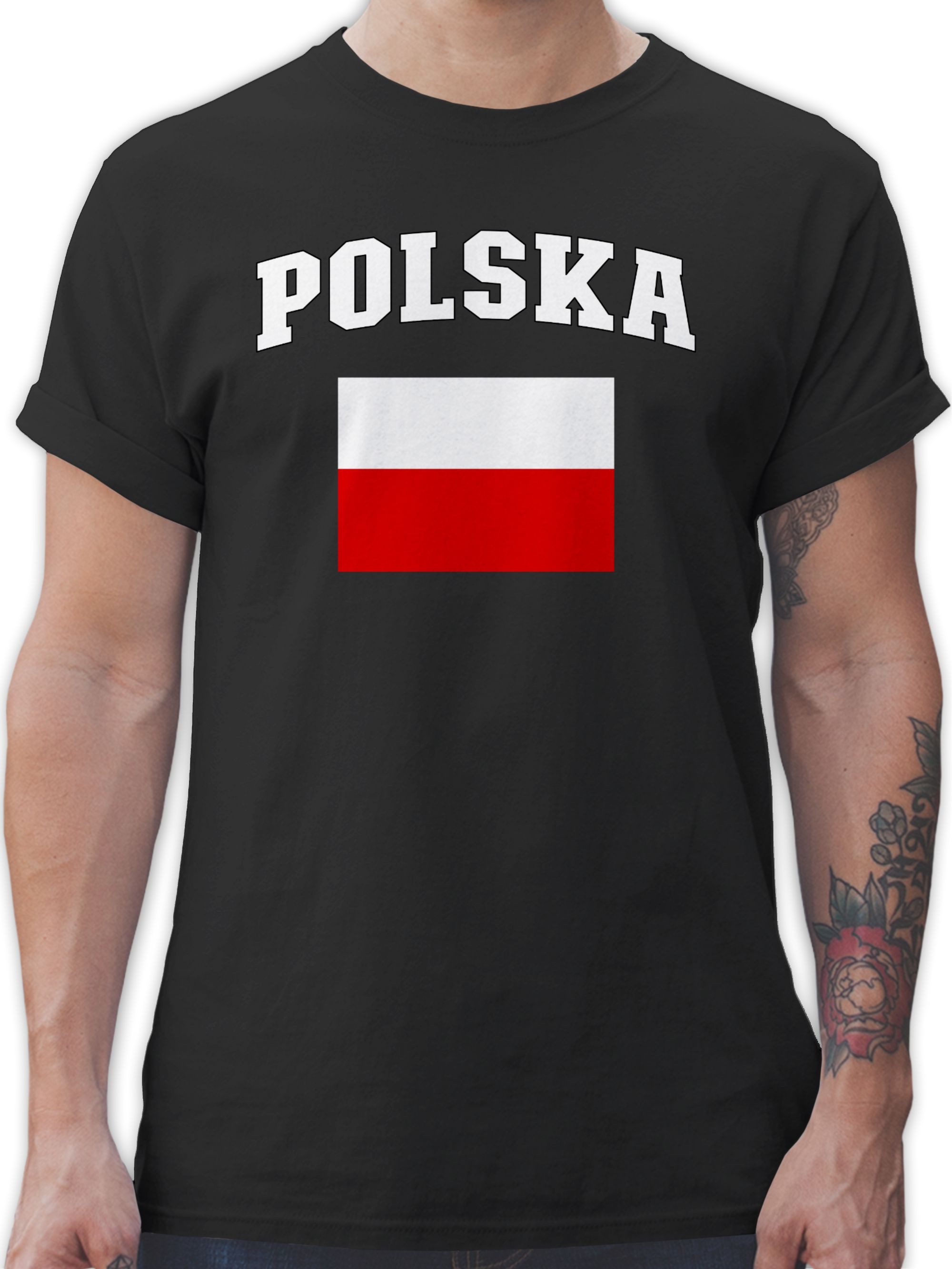 Shirtracer T-Shirt Polska Schriftzug mit Flagge, Polen, Poland, Polnisch 2024 Fussball EM Fanartikel