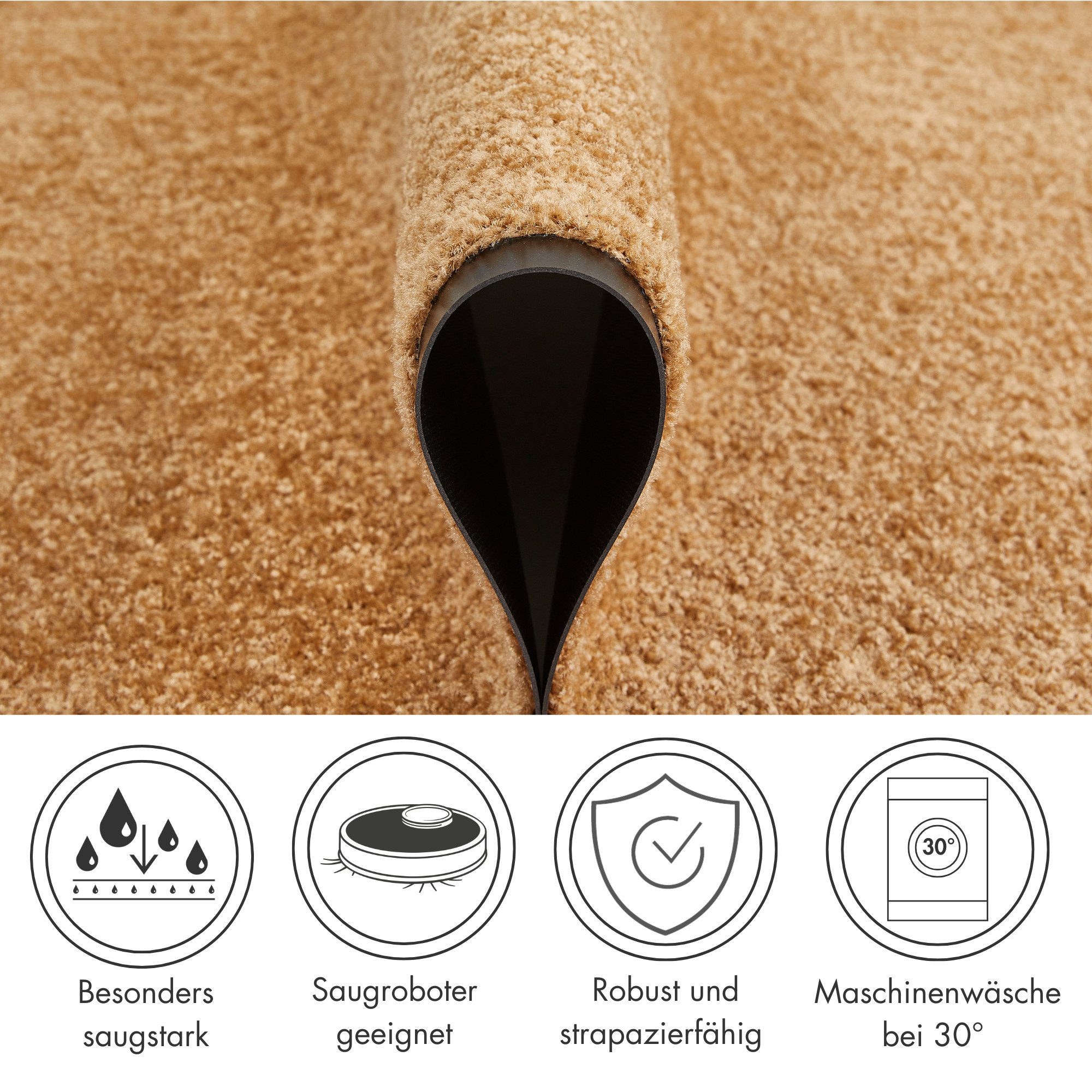 Andiamo Fußmatte Super Wash & Clean, Made in Belgium, rechteckig, Höhe: 7 mm, Schmutzfangmatte, Uni Farben, rutschhemmend, waschbar