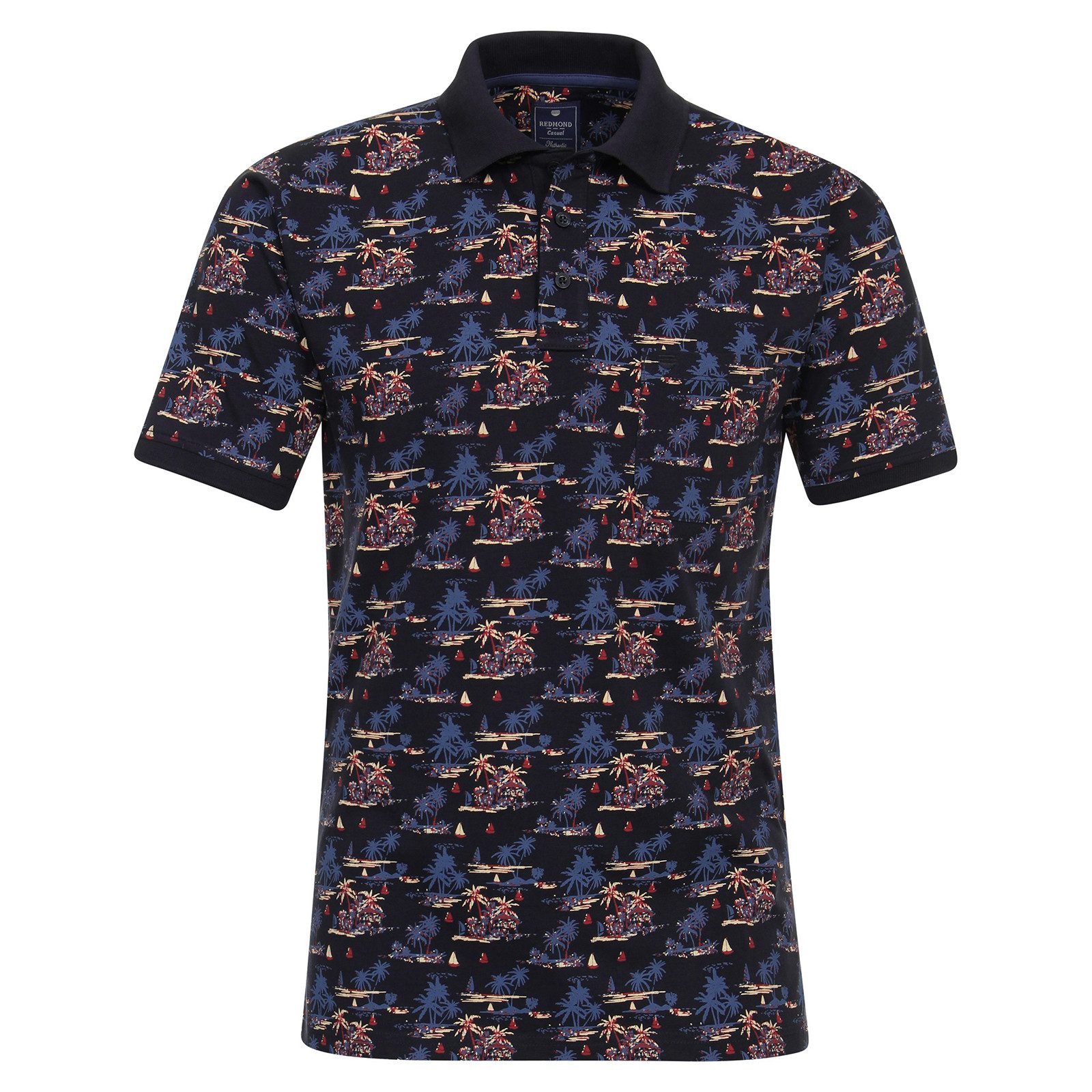 Redmond Poloshirt Redmond XXL Poloshirt navy-bordeaux Palmenprint