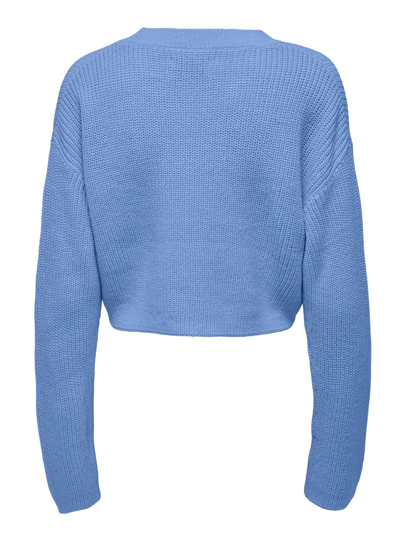 Sweater ONLY Rippstrick Blau Kurzer Cropped Langarm in 4579 Strickpullover Pullover ONLMALAVI