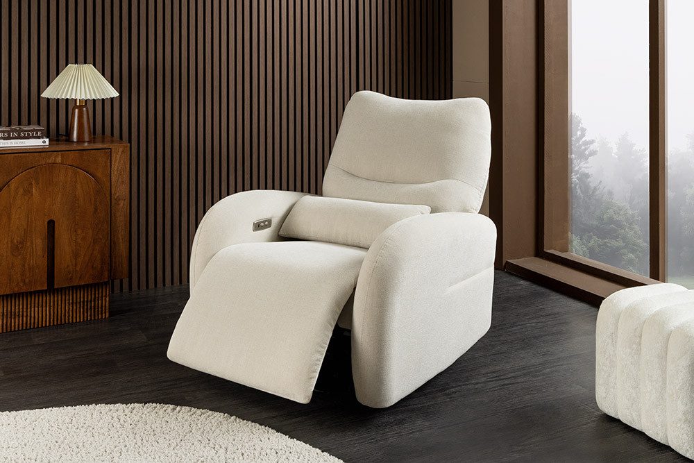 riess-ambiente Relaxsessel PRIORITY beige/schwarz - Strukturstoff, Metall, Relaxfunktion, Kissen (Einzelartikel, 1-St), Kinosessel 360° drehbar & USB-Anschluss - ideal für Wohnzimmer