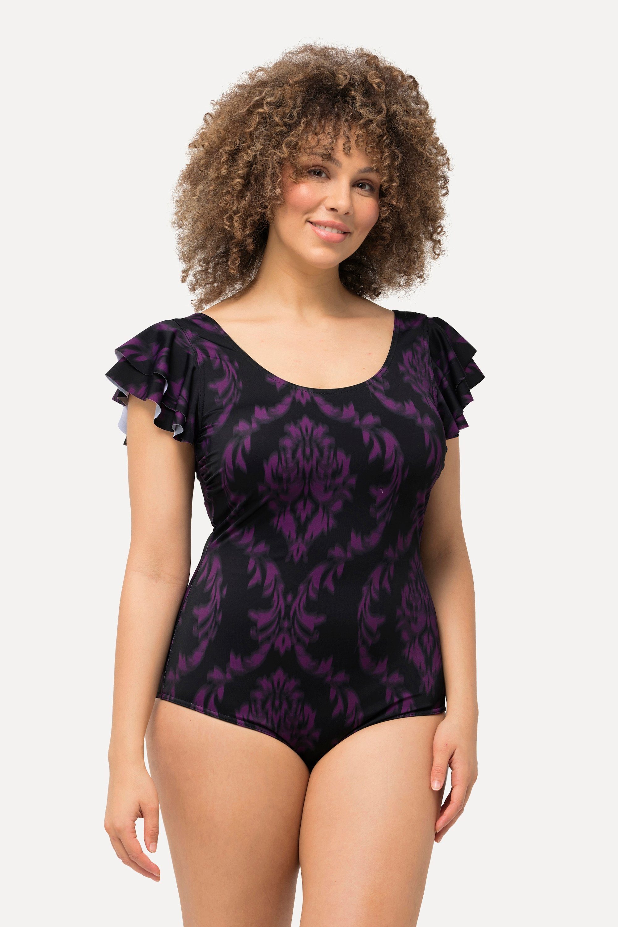 Ulla Popken Badeanzug Badeanzug Ornamente Volant-Schultern günstig online kaufen