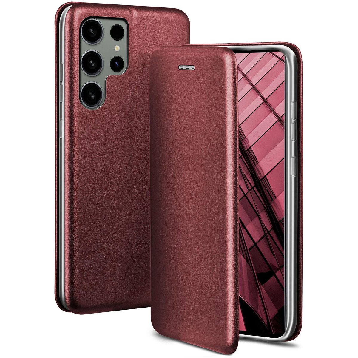 ONEFLOW Handyhülle für Samsung Galaxy S24 Ultra Premium Hülle Business Cover Rot 6,8 Zoll, 360 Grad Schutzhülle Flip Case Etui Klapphülle Dünn Leder Handy Tasche