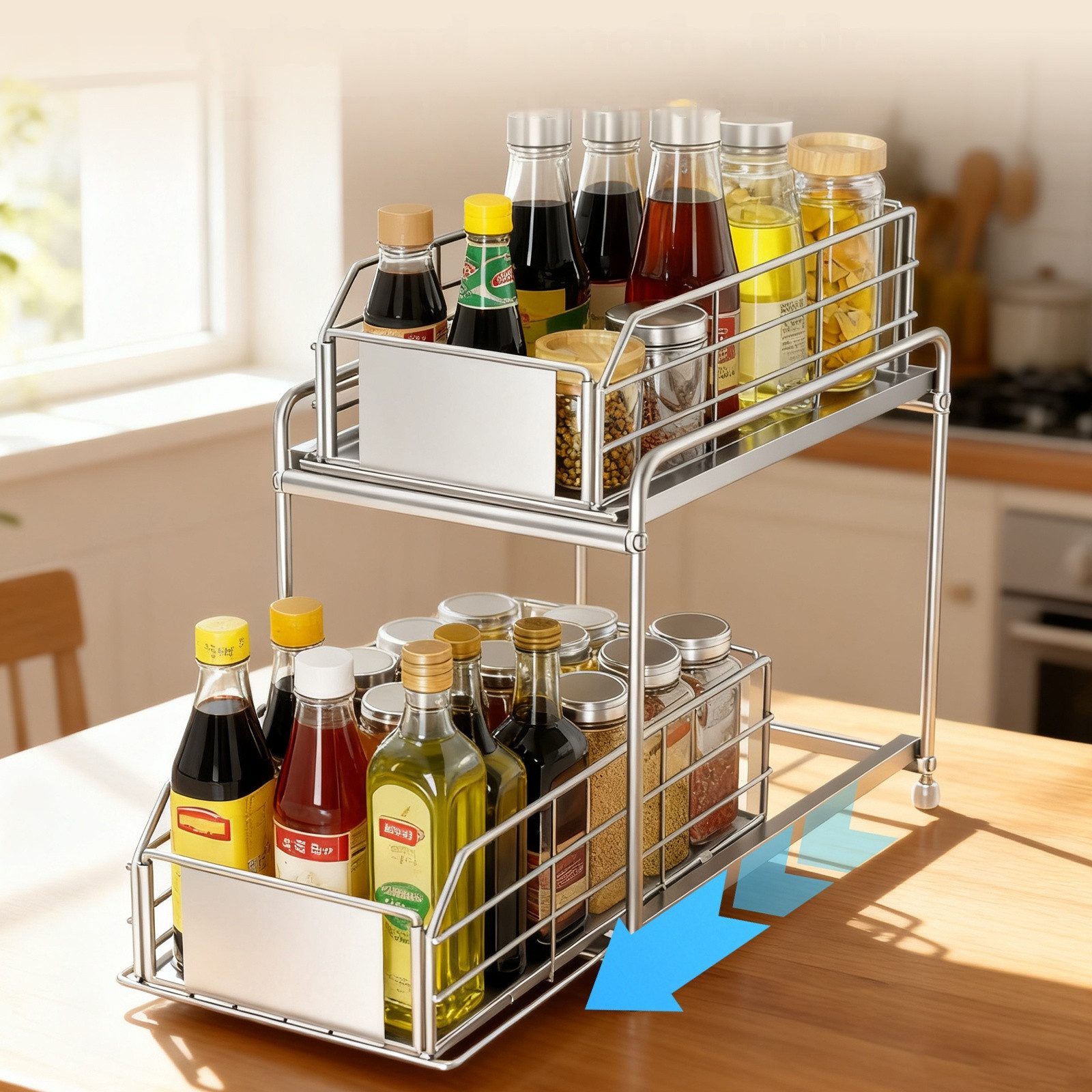 BlingBin Küchenorganizer-Set Küchenschrank Organizer Ausziehbarer Schrank Organizer Küche, (1er set, 1-tlg., 36*32*19cm), Schubladenartiger Zugriff für einfache Bedienung, leicht zu reinigen
