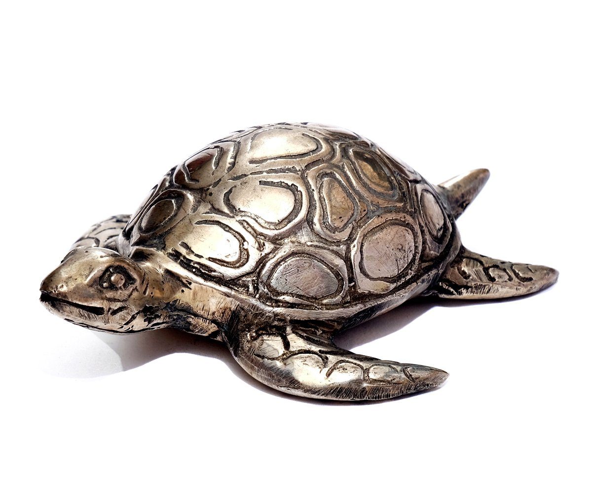 Brillibrum Dekofigur Schildkröte Deko Metallfigur versilbert Schildkröten  Tierfigur Landschildkröte Skulptur Silber, Maße: 1 x 5 x 6 cm (H x B x T)