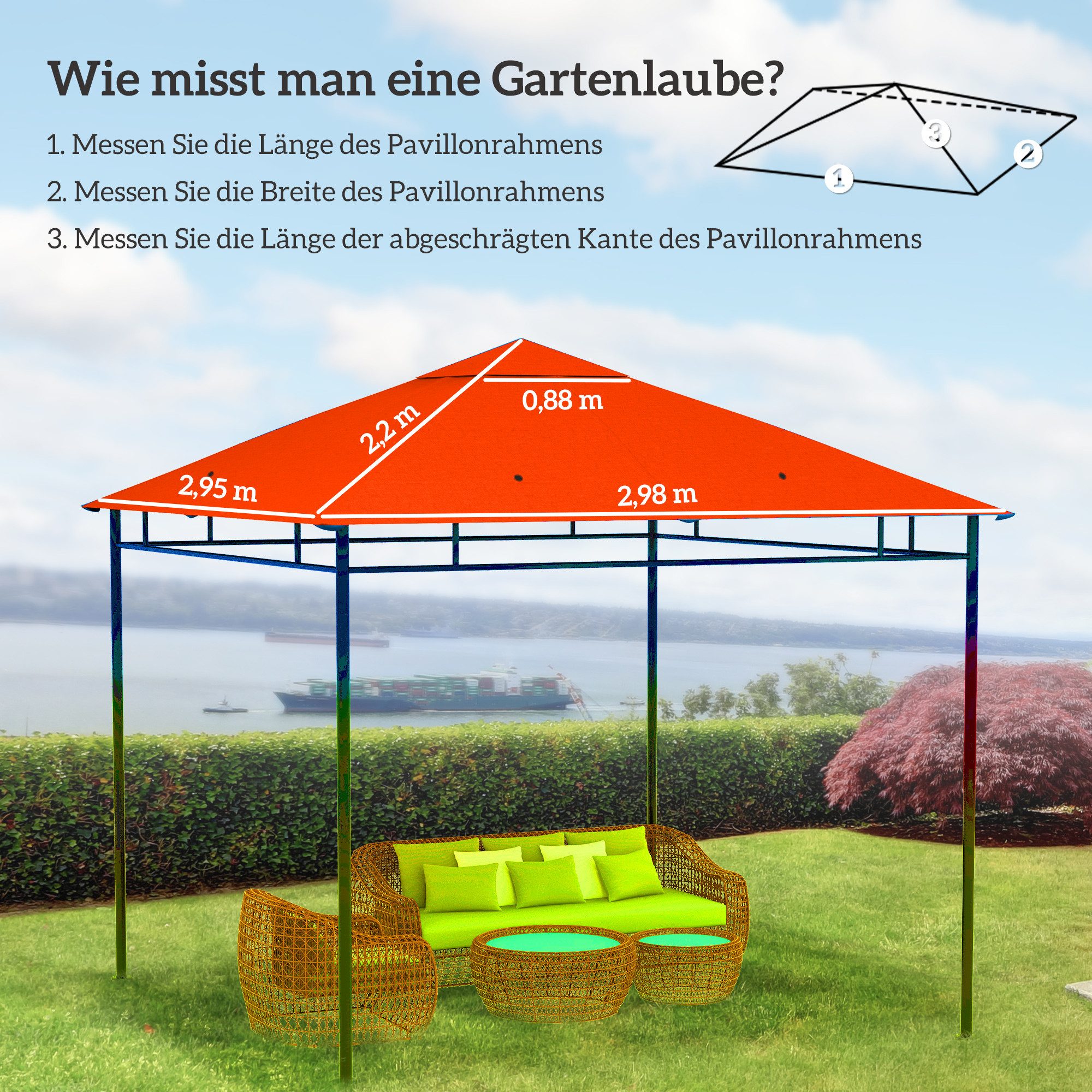 Outsunny Pavillon-Ersatzdach Pavillonabdeckung, Orange, 180 g/m², 295 x 295 cm (Ersatzdach, Pavillondach), 298x295 für Metall-Gartenpavillon
