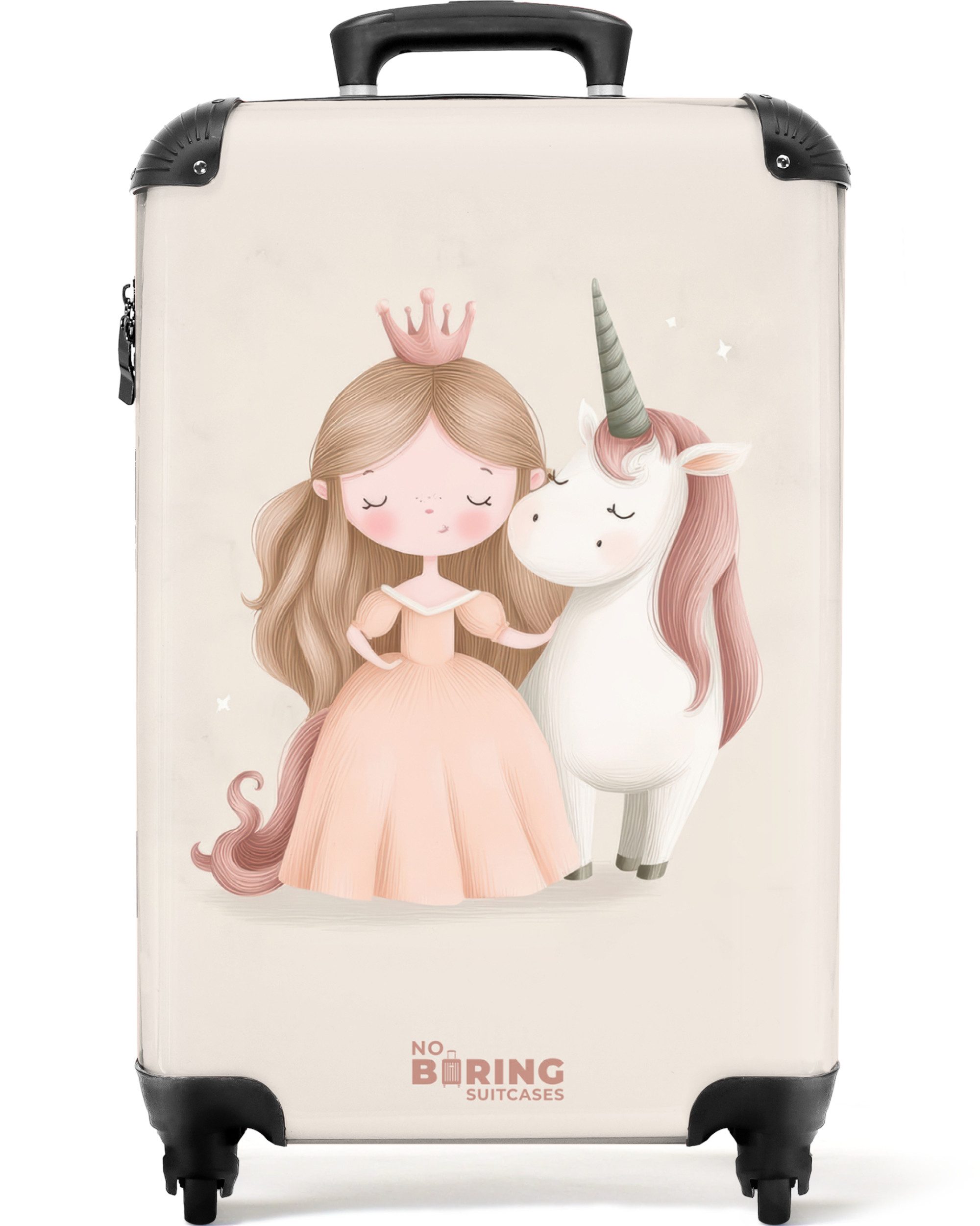 NoBoringSuitcases.com© Kinderkoffer Prinzessin und ein Einhorn in Pastellfarben 55x35x20cm, Handgepäck-Koffer, Kinderkoffer, Reisekoffer Mädchen