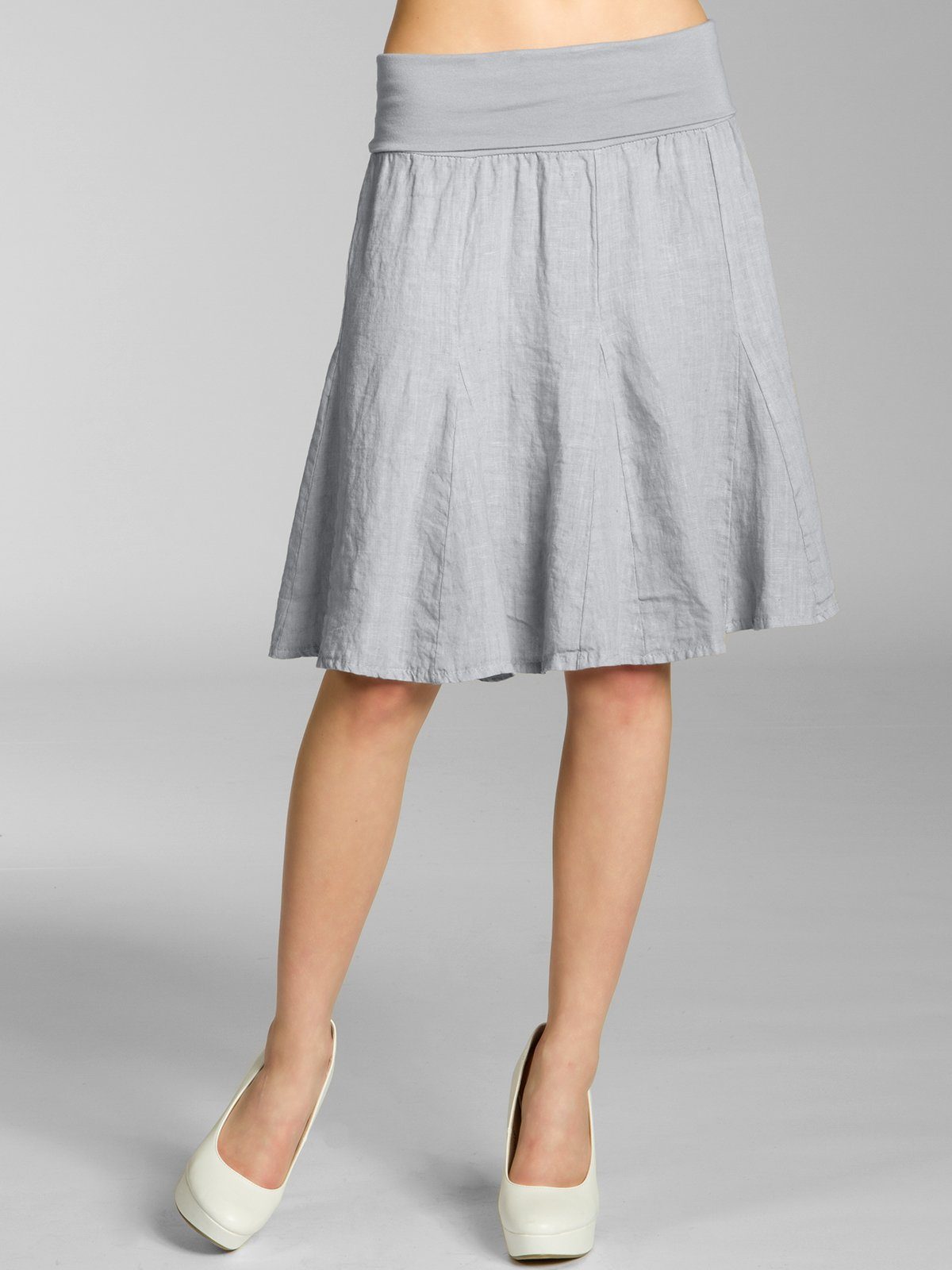 Caspar Faltenrock RO014 Damen Midi Leinenrock knielang mit figurfreundlichem Stretch Bund - Made in Italy
