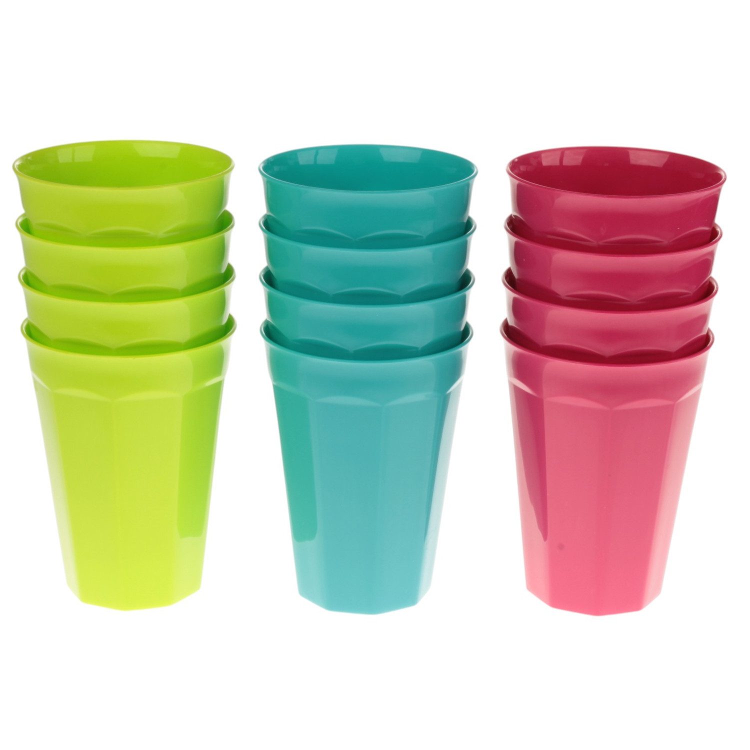 meberg Mehrwegbecher Kunststoffbecher 12er Set bunt Ø 8 cm 0,3 L Kunststoff Kunststoffglas, (Becher Saftglas Saftbecher Wasserbecher, 12-tlg., 12x becher), BPA frei Mehrweg Glas Trinkbecher Trinkglas bruchsicher
