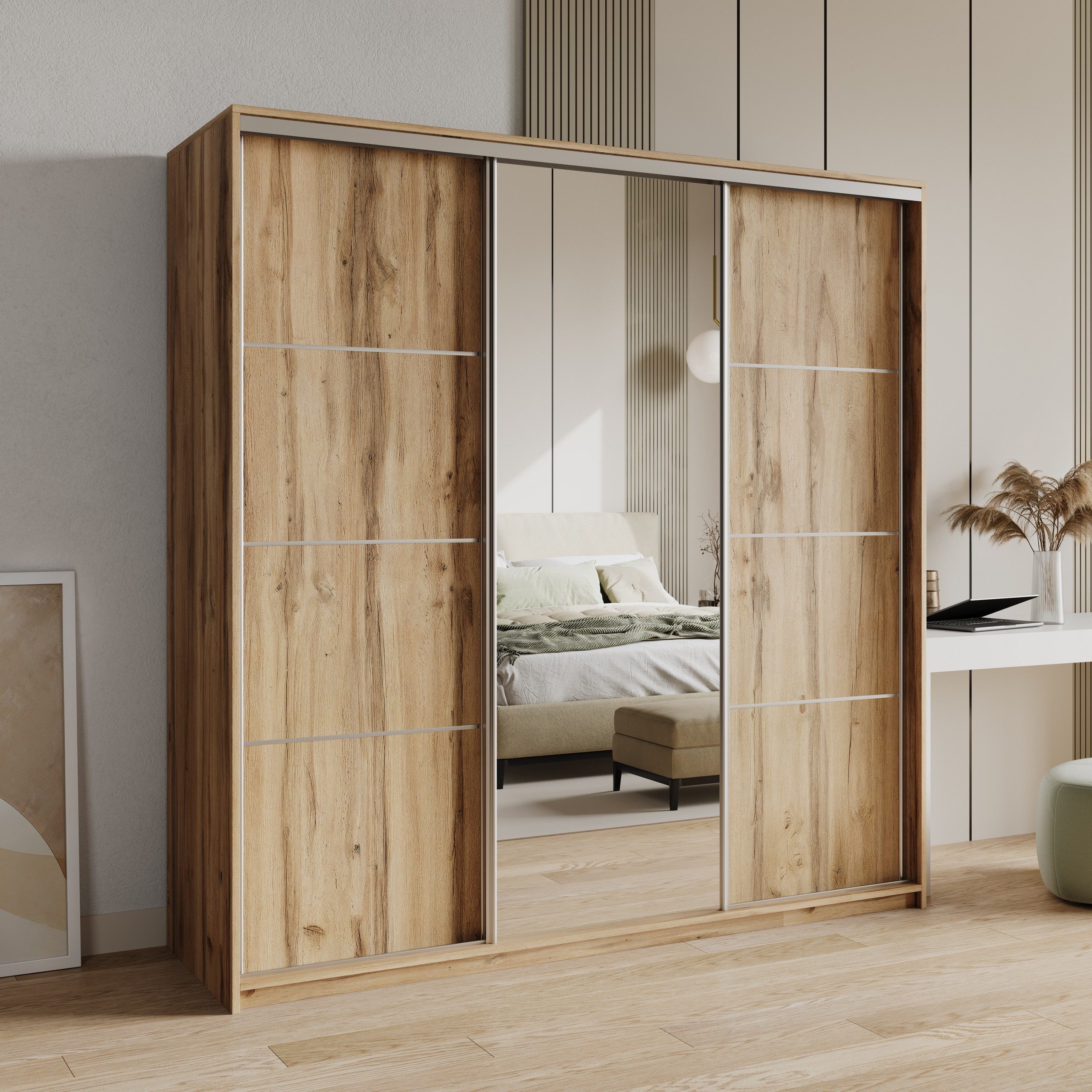 Masseno Schwebetürenschrank VARO Kleiderschrank mit Spiegel günstig online kaufen