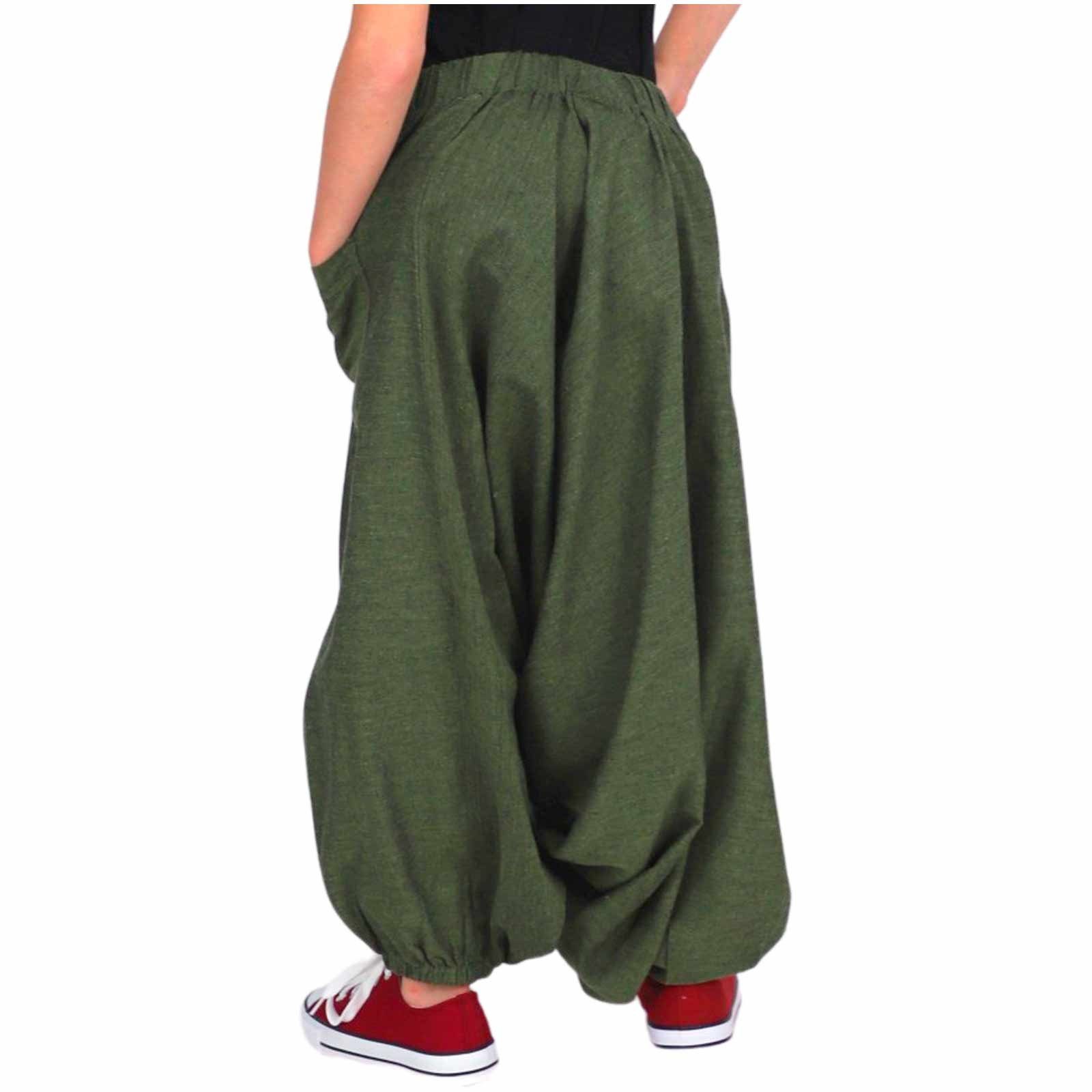 KUNST UND MAGIE Haremshose/Jodhpur-Hose Kinder Army Pluderhose Boho Hose Kids Haremshose Green Hippie Aladin Kinderhose