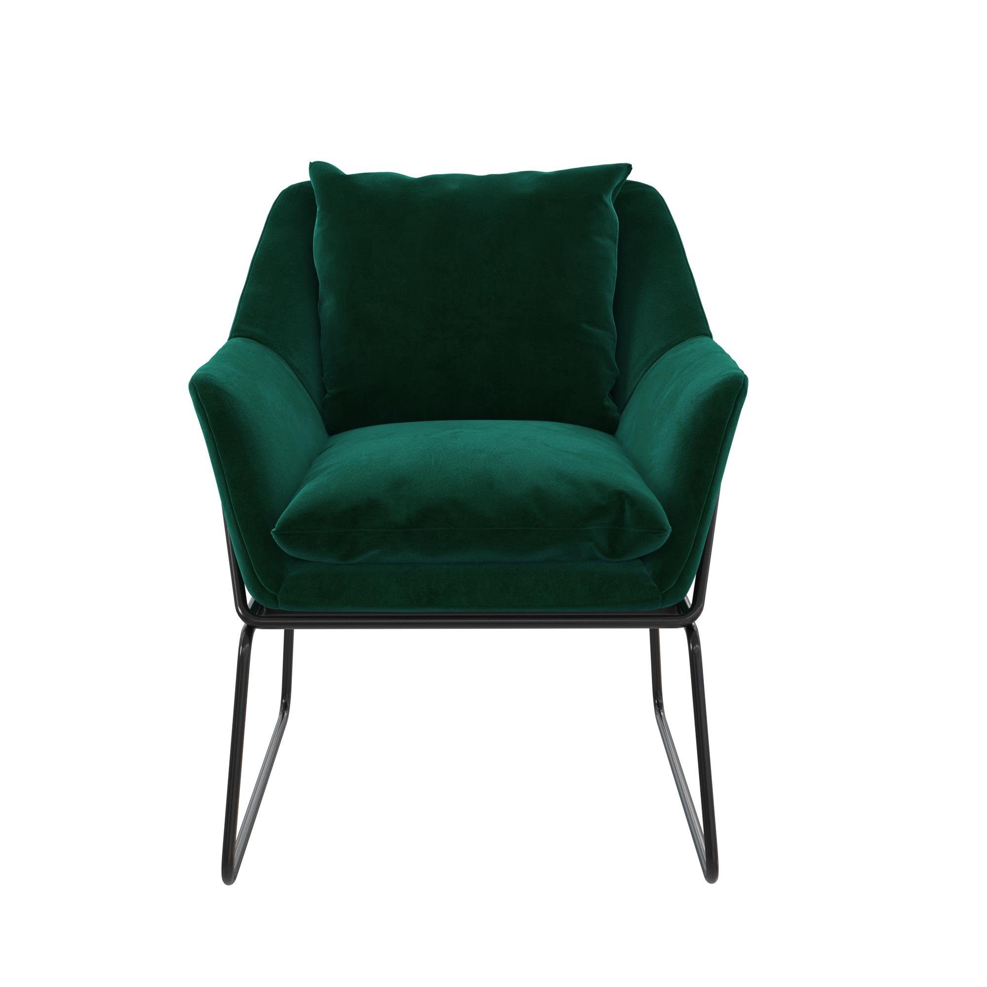 ca. Sessel loft24 Bezug in grün Sitzhöhe Avery 45,5 cm Metallgestell, (1-St), Samtoptik,