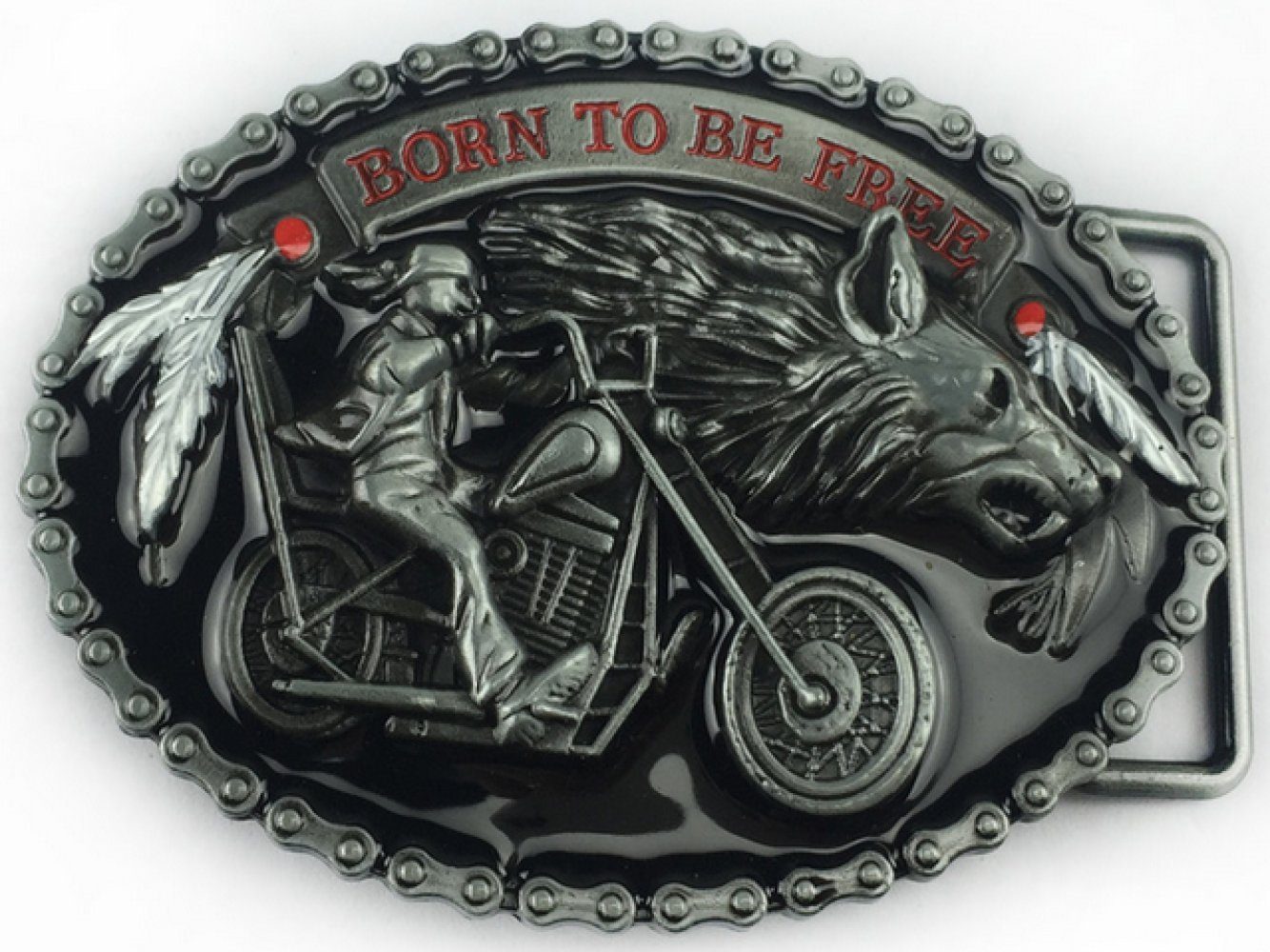 Ware aus aller Welt Gürtelschnalle Biker Gürtelschließe BORN FREE Wechselschnalle Buckle