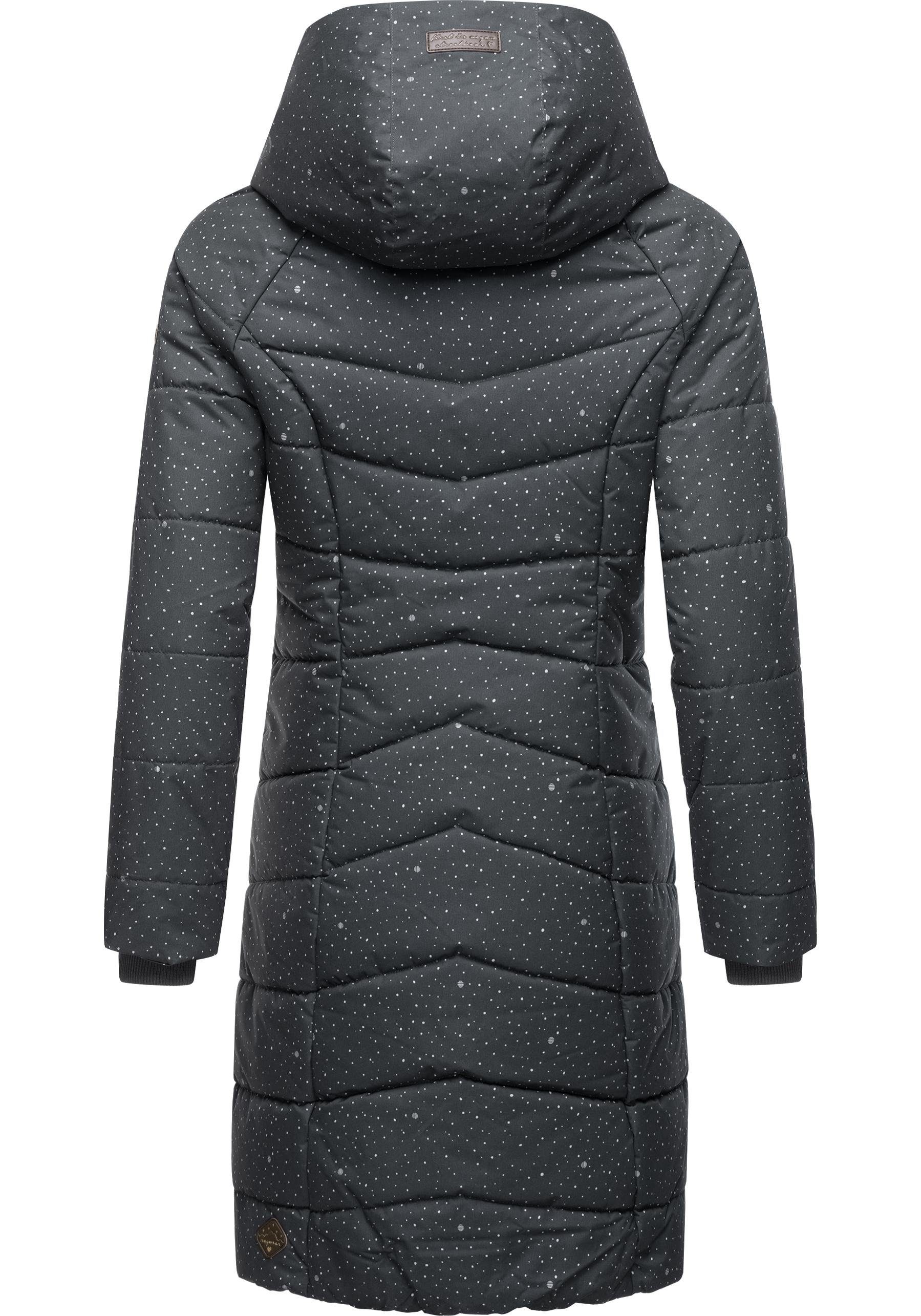 Ragwear Steppmantel Dizzie Coat Print stylischer, dunkelgrau mit gesteppter Winterparka Kapuze